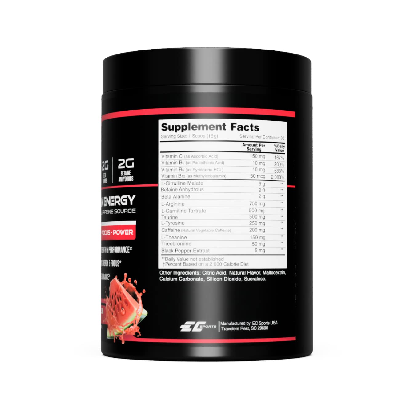 EC Sports OptiForce Pre-Workout Powder 15.34 oz Candy Watermelon