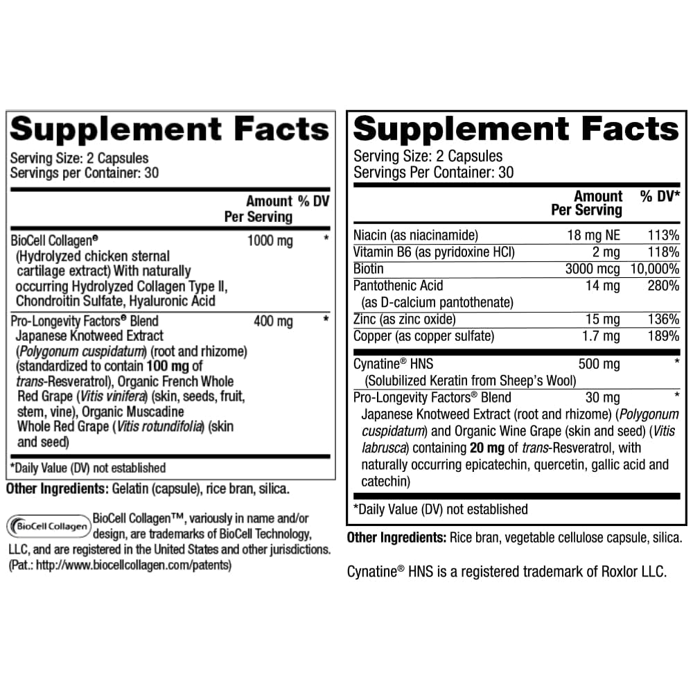 Reserveage Nutrition Ultra Collagen Booster & Keratin Hair Booster Capsules, 120 Count