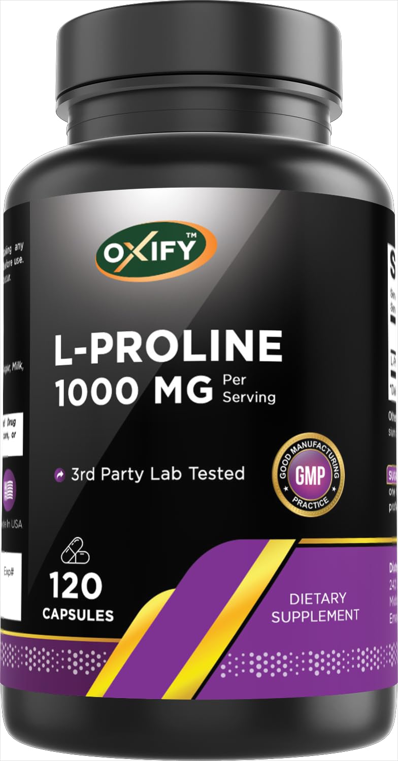 Oxify L-Proline 1000 mg Capsules, 120 Count