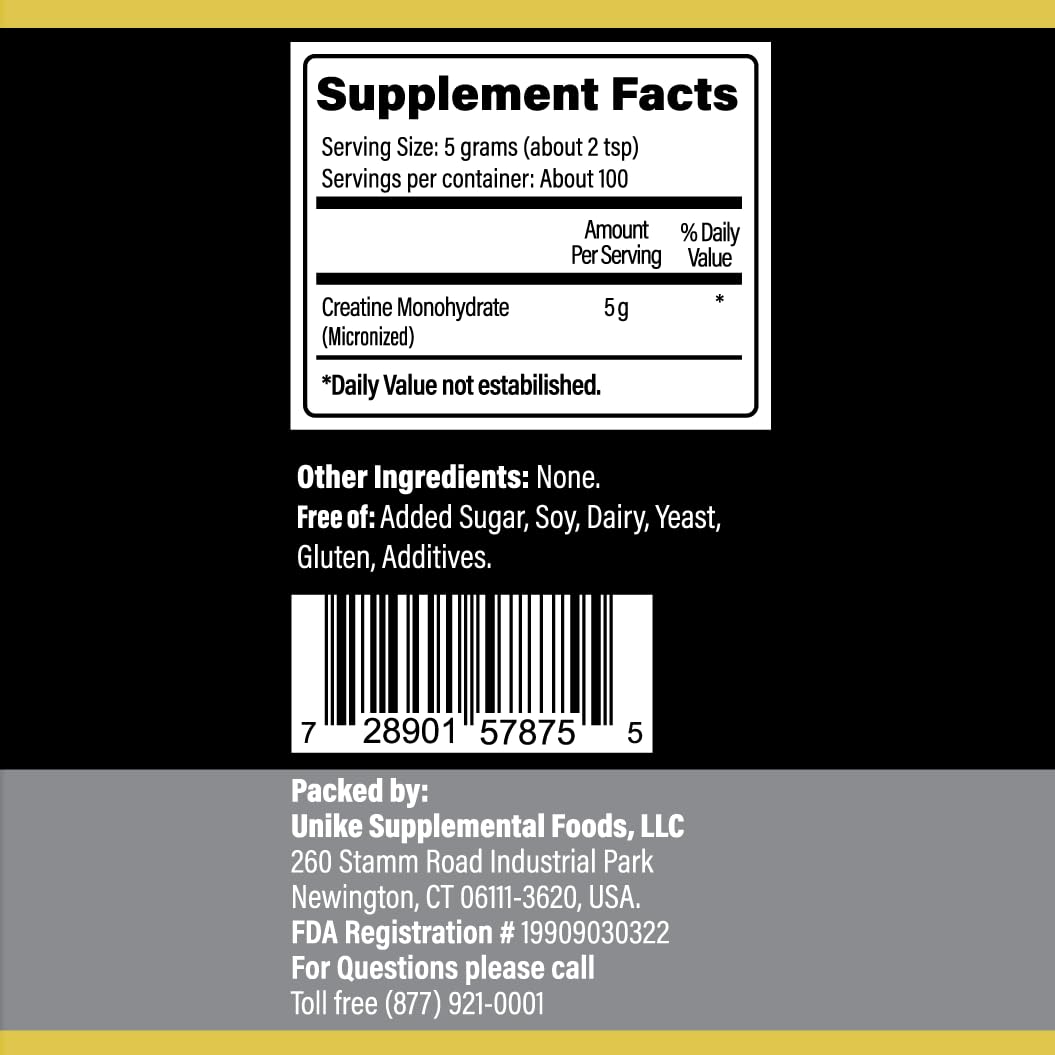 Unike Nutra Creatine Monohydrate Powder, 100 Servings