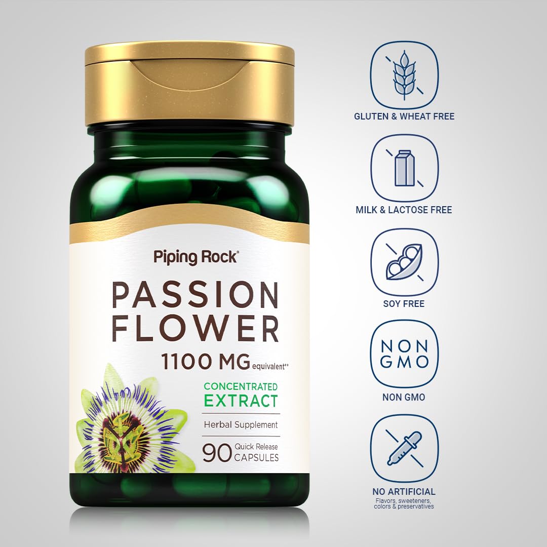 Piping Rock Passion Flower 1100 mg Capsules, 90 Count