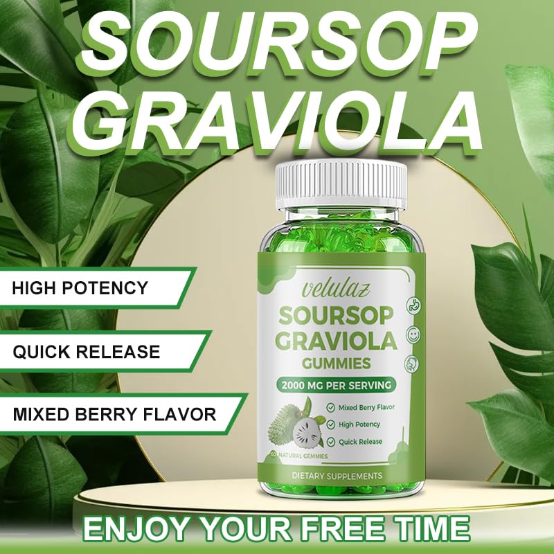 velulaz Soursop Graviola Gummies - Extra Strength with Vitamin C & Zinc, 60 Gummies