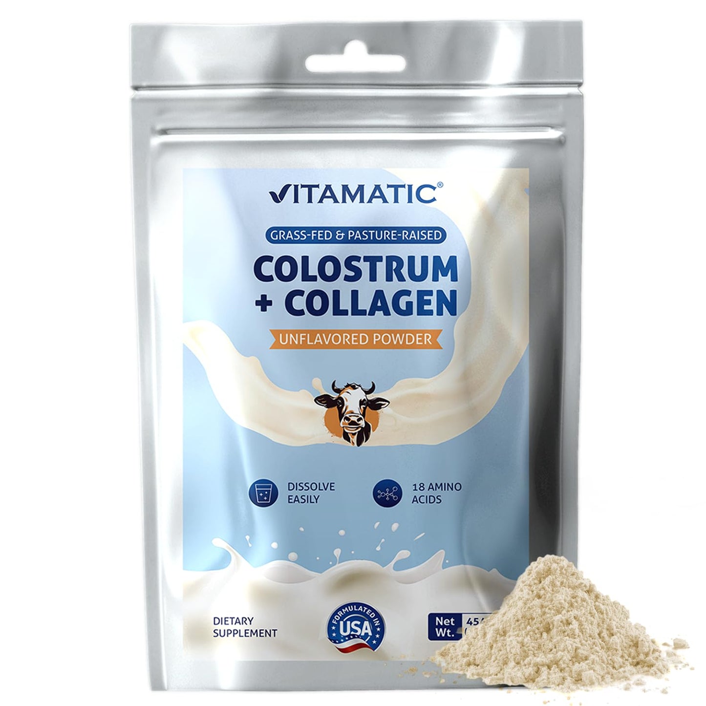 Vitamatic Bovine Colostrum + Collagen Powder 16 oz
