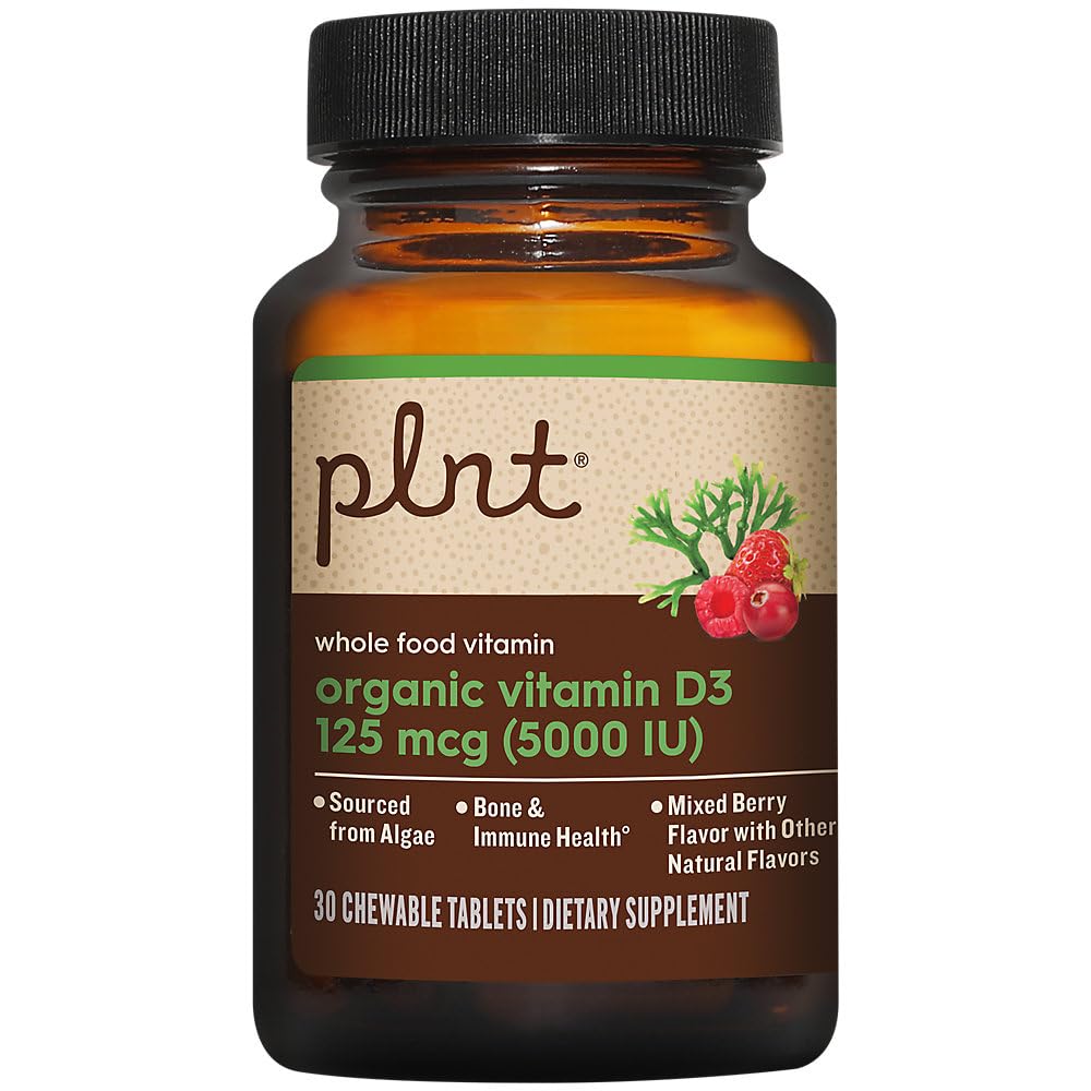 plnt Organic Vitamin D3 125 mcg (5,000 IU) Whole Food Vitamin A Mixed Berry Chewable Tablets, 30