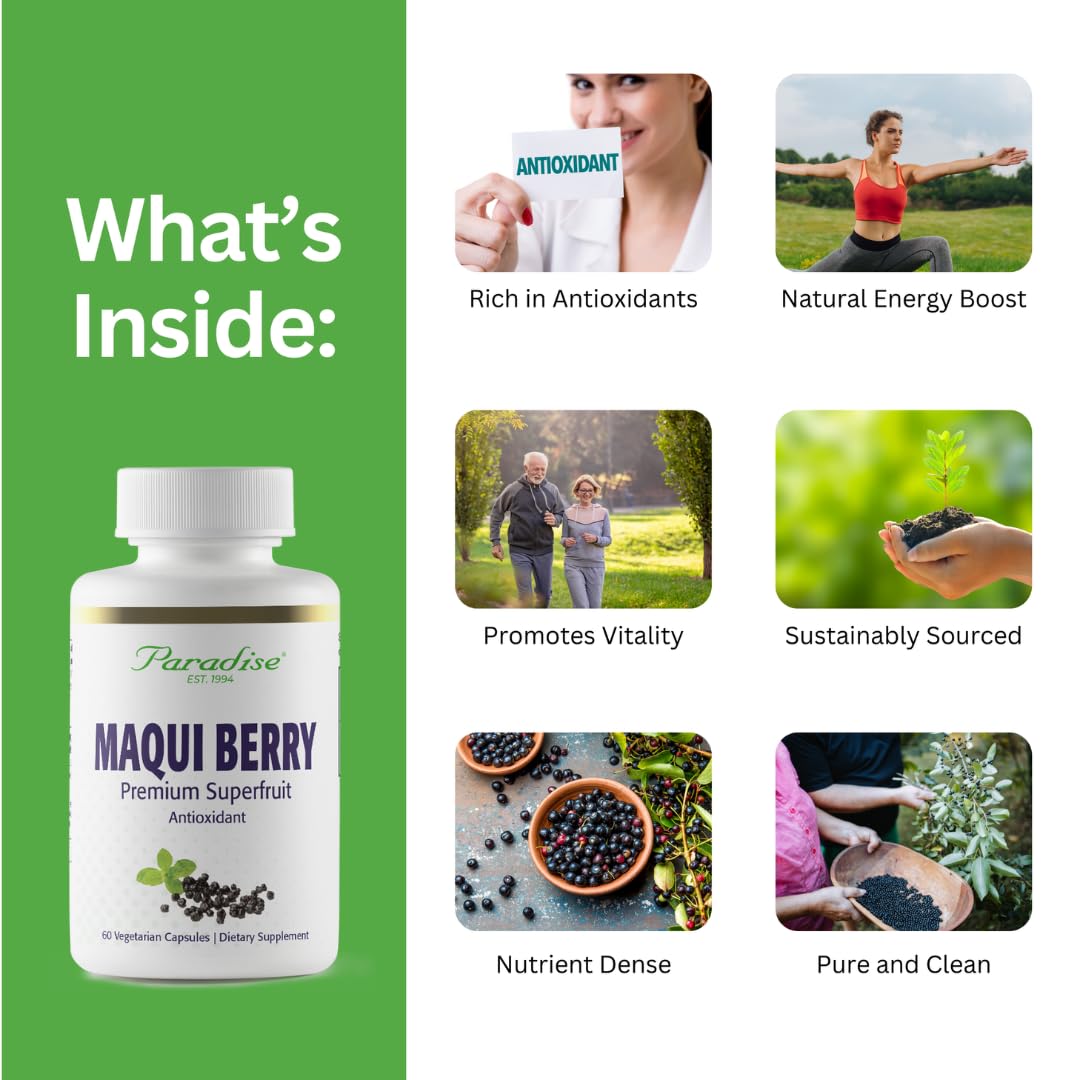 Paradise Herbs Organic Maqui Berry Extract Capsule, 400 mg, 60 Capsules
