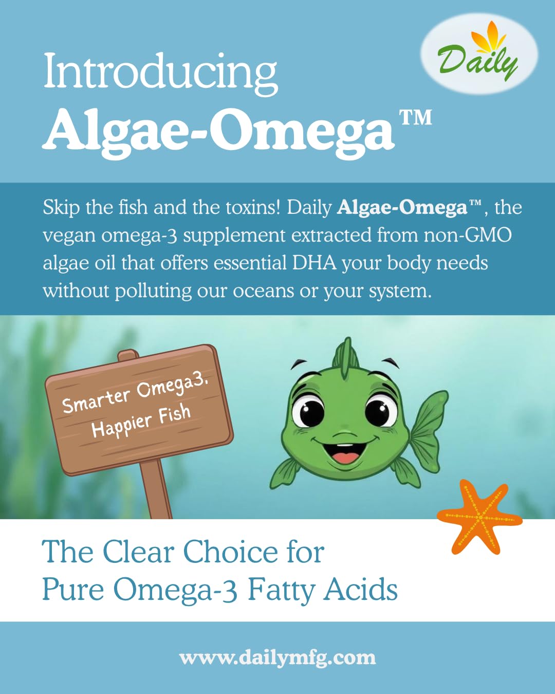 Daily Manufacturing Algae-Omega Vegan Omega 3 Supplement Tapioca Softgel, 90 Softgels