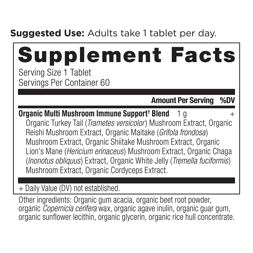 Ancient Nutrition Mushroom Supplement Organic Multi Mushroom Immune Support, 60 Tablets