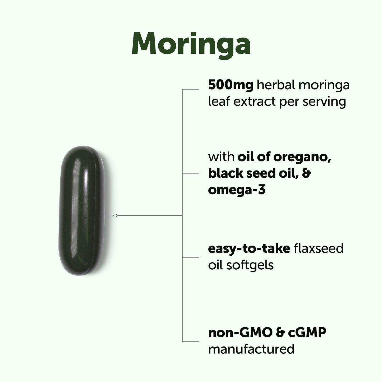 Micro Ingredients Moringa Leaf Extract 500mg per Serving Softgels 240 Count