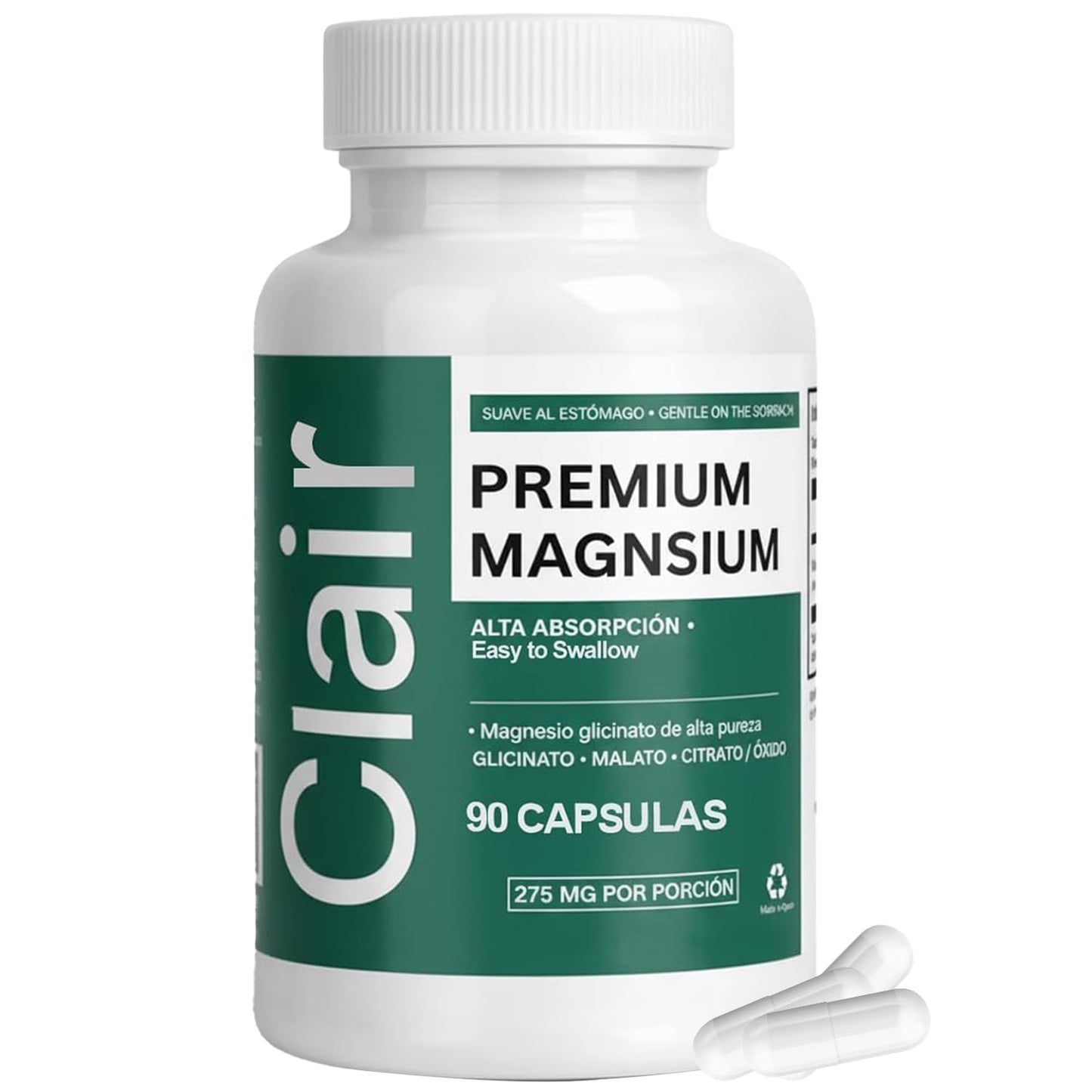 alzclipp Clair Magnesio Premium with B6 D3 Zinc – 4-in-1 Blend, Gentle on Stomach, 90 Capsules