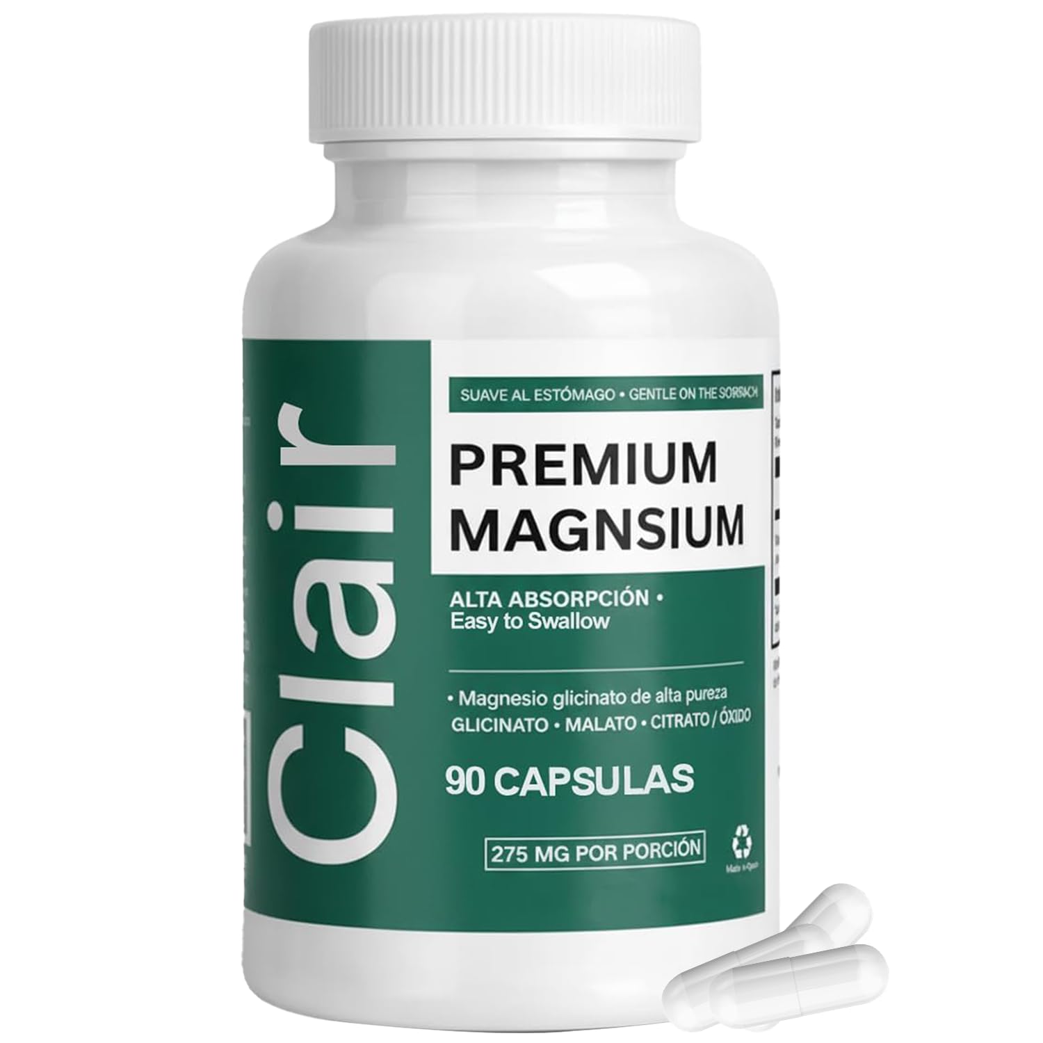 alzclipp Clair Magnesio Premium with B6 D3 Zinc – 4-in-1 Blend, Gentle on Stomach, 90 Capsules