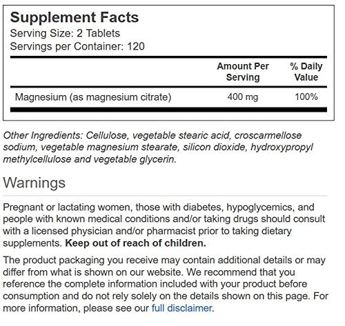 Vitacost Brand Magnesium Citrate 400 mg Tablets, 240 Count