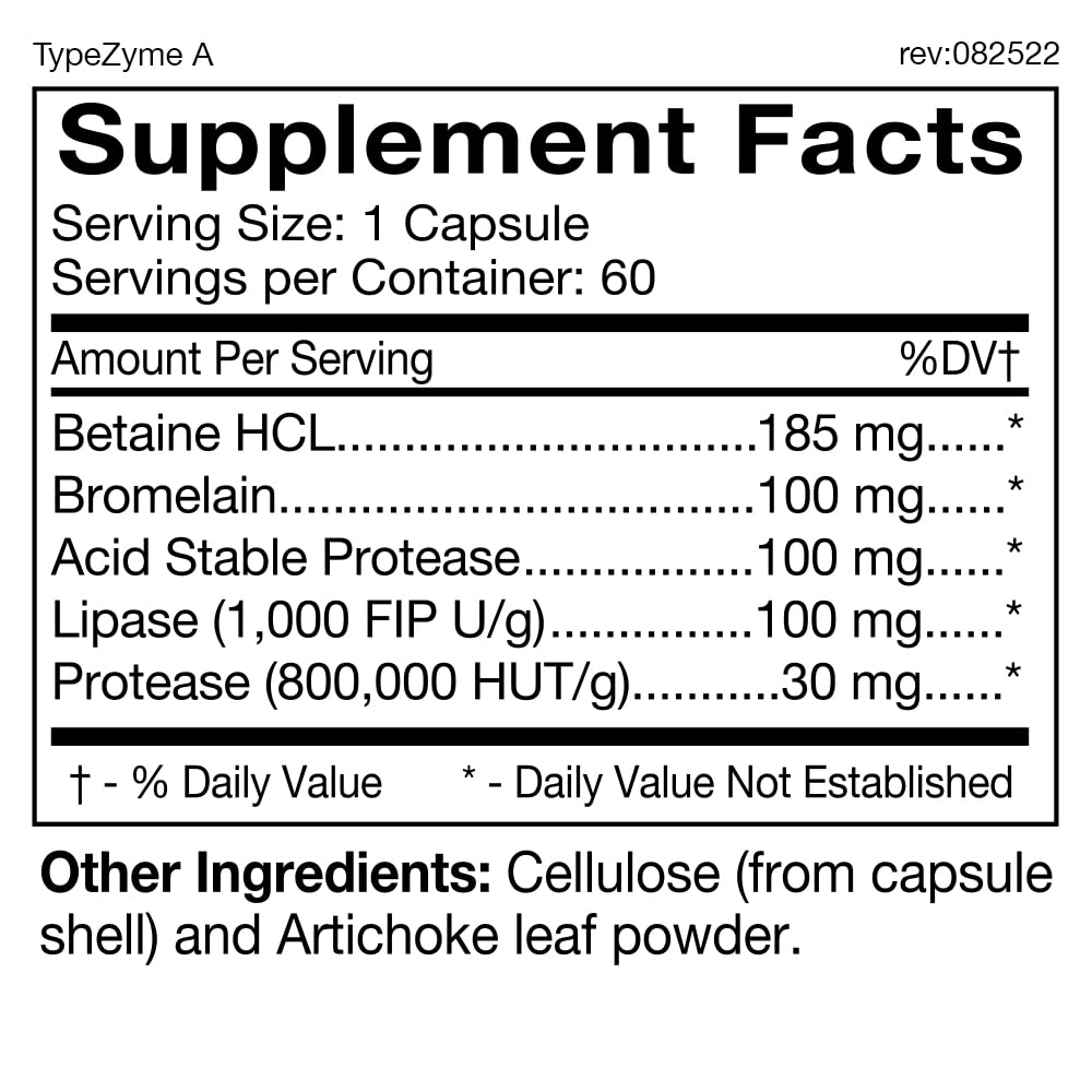 D'Adamo Personalized Nutrition TypeZyme Digestive Enzyme Blood Type A 60 Capsules