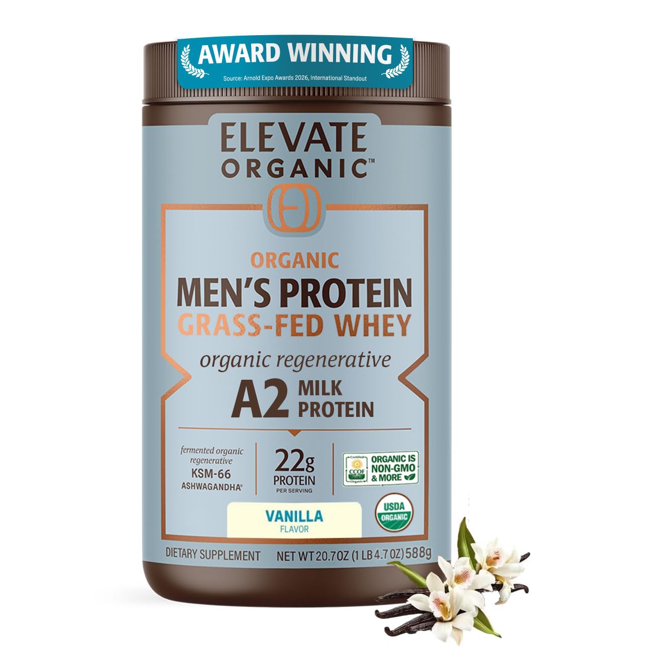 ELEVATE ORGANIC Men's Grass-Fed A2 Regenerative Whey Protein Powder 20.7 oz