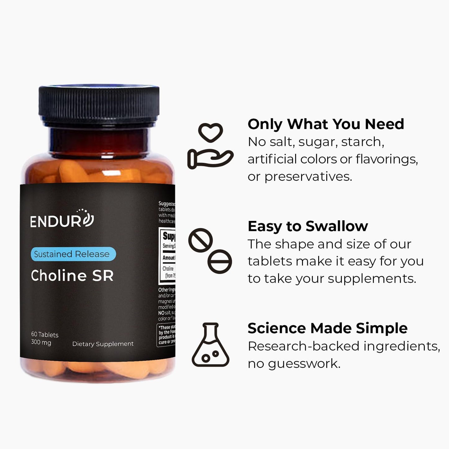 Endurance Products Choline L(+) Bitartrate SR 300 mg Tablets, 60 Count