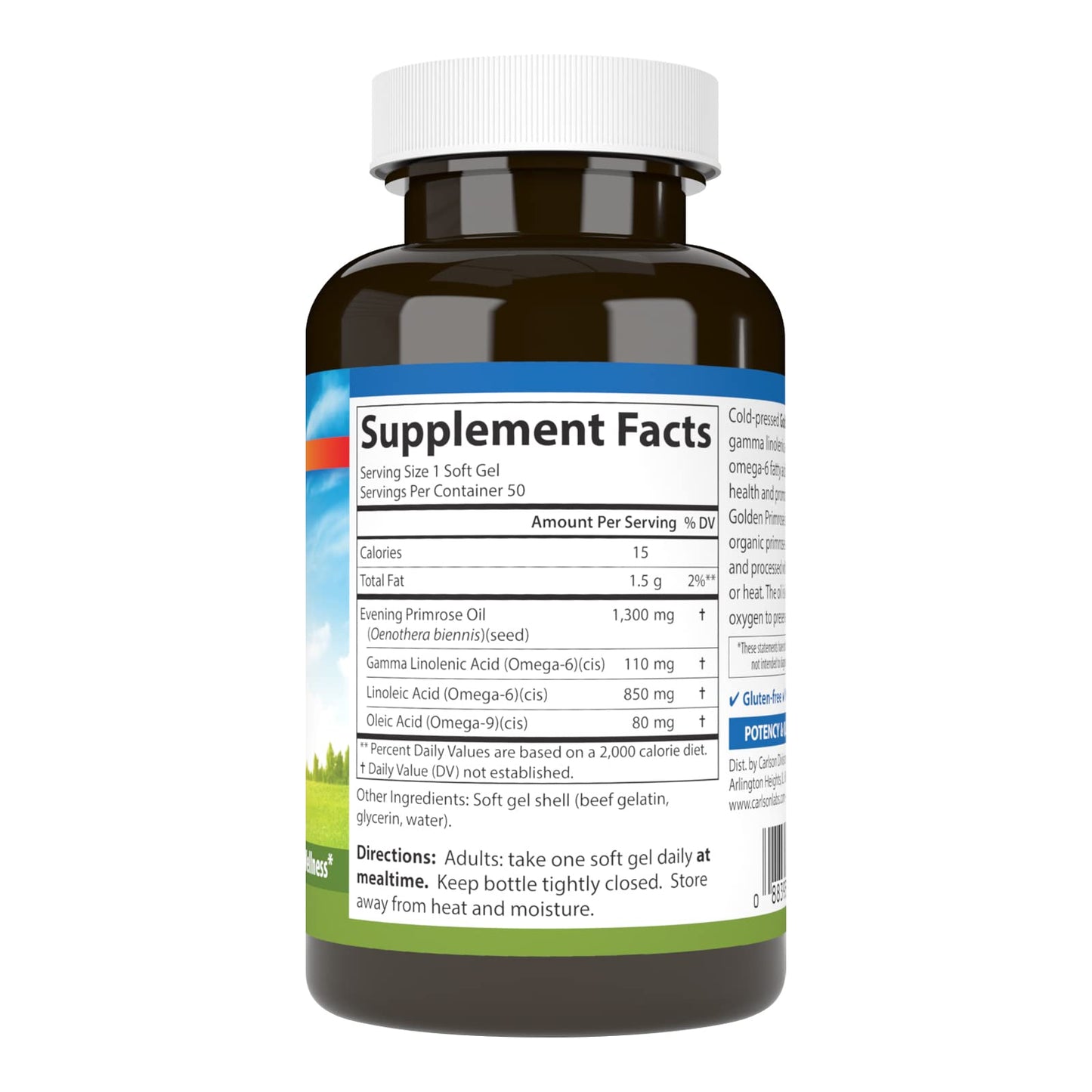 Carlson Golden Primrose Evening Primrose Oil Softgels, 1300 mg, 50 Count