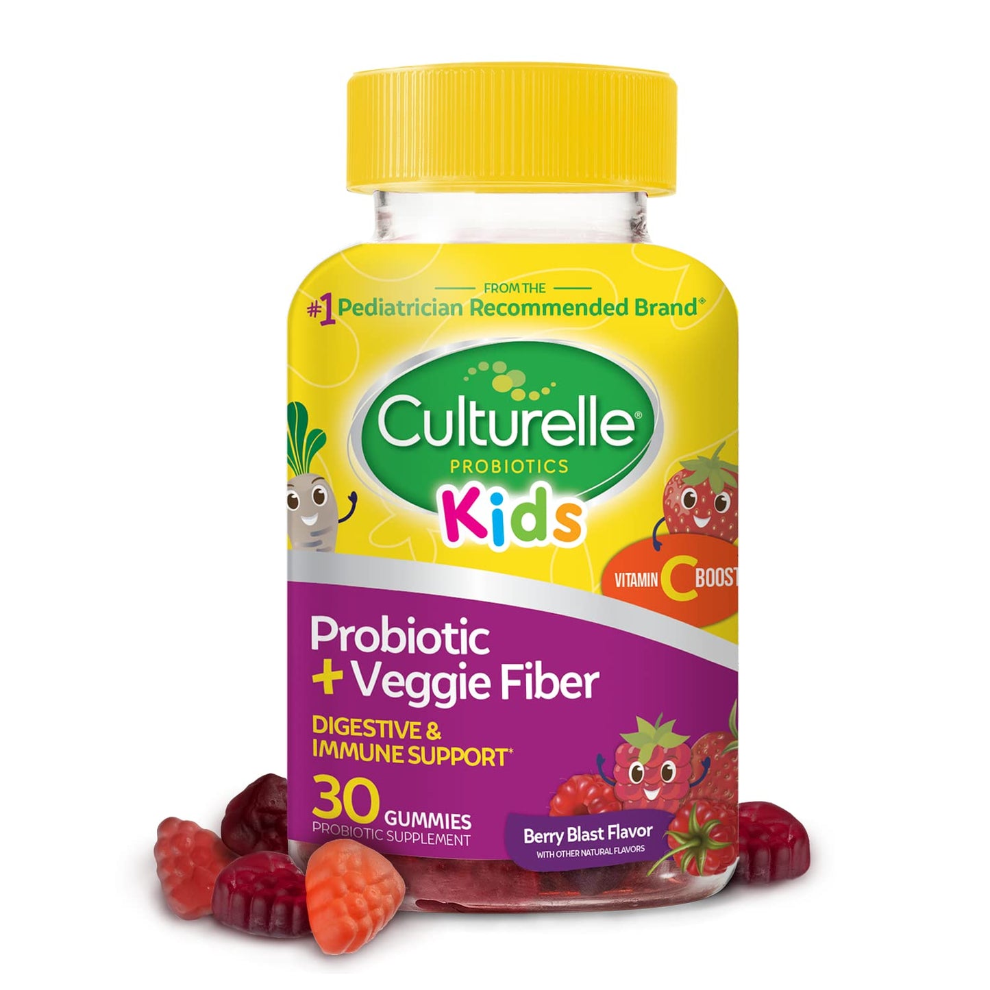 Culturelle Daily Probiotic for Kids + Veggie Fiber Gummies, 30 Count