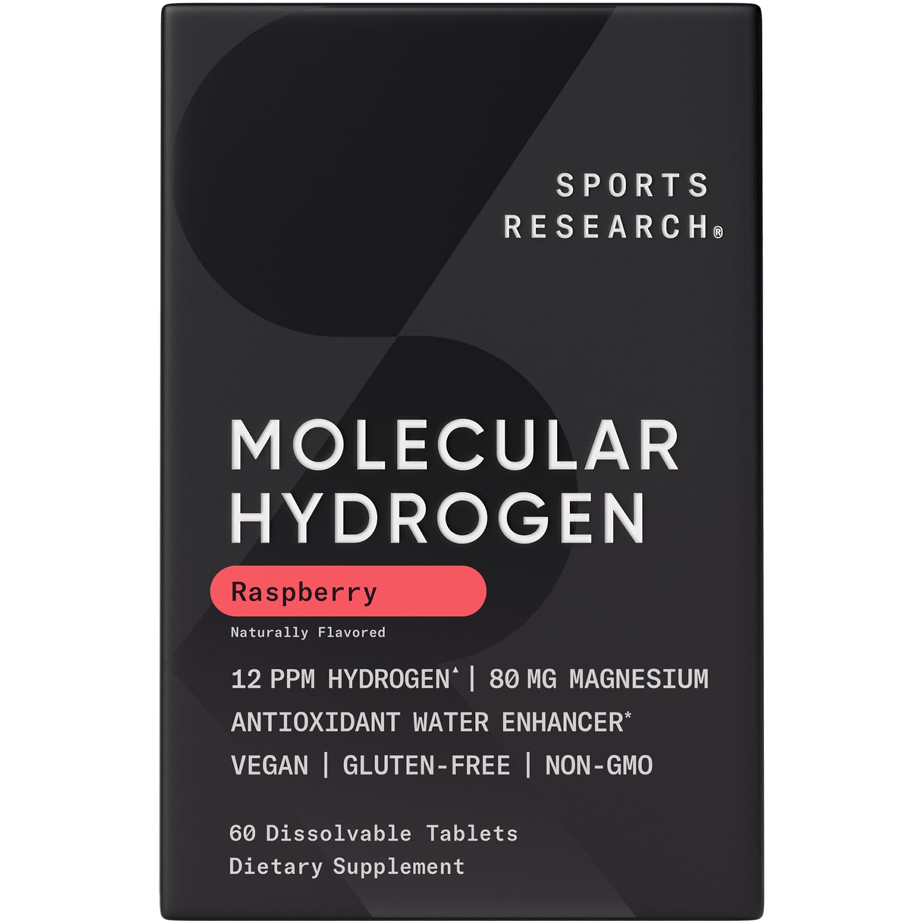 Sports Research Molecular Hydrogen Water Tablets - Fast Dissolve H2 Tablets with Magnesium - Raspberry Flavor, 60 Tablets