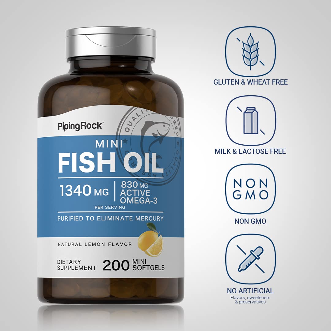 Piping Rock Fish Oil Omega-3 Supplement Softgels, 200 Count