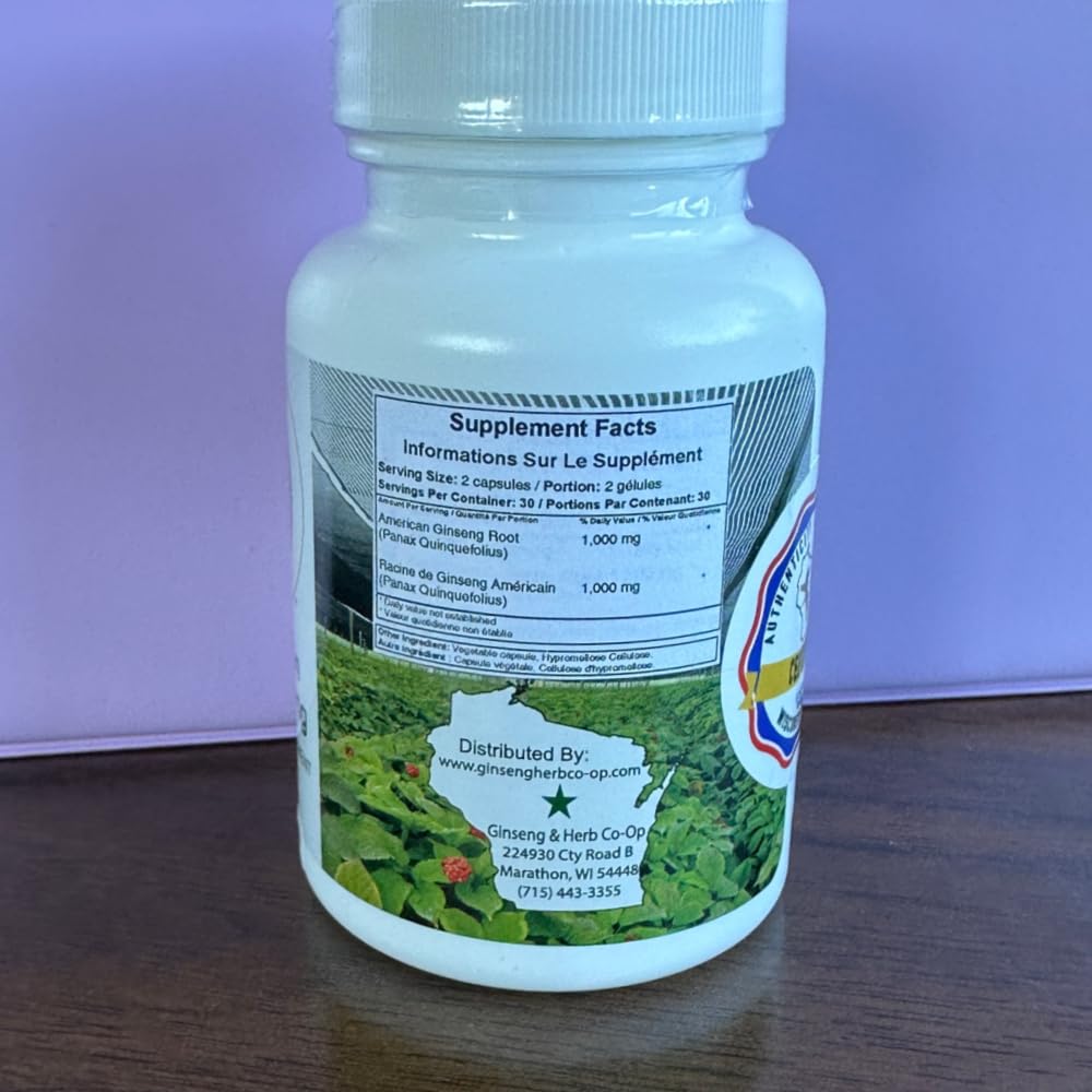GINSENG & HERB CO-OP A WISCONSIN GROWER COOPERATIVE - USA Wisconsin American Ginseng Capsules, 60 Capsules