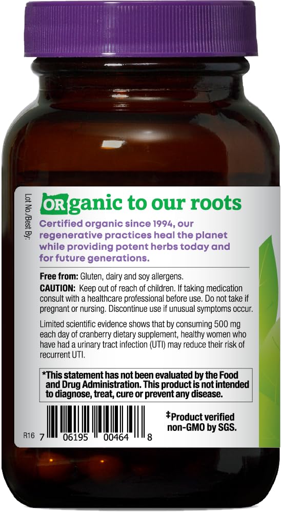 Oregon's Wild Harvest Cranberry Organic Non-GMO Supplement Urinary Tract Support, 60 Capsules