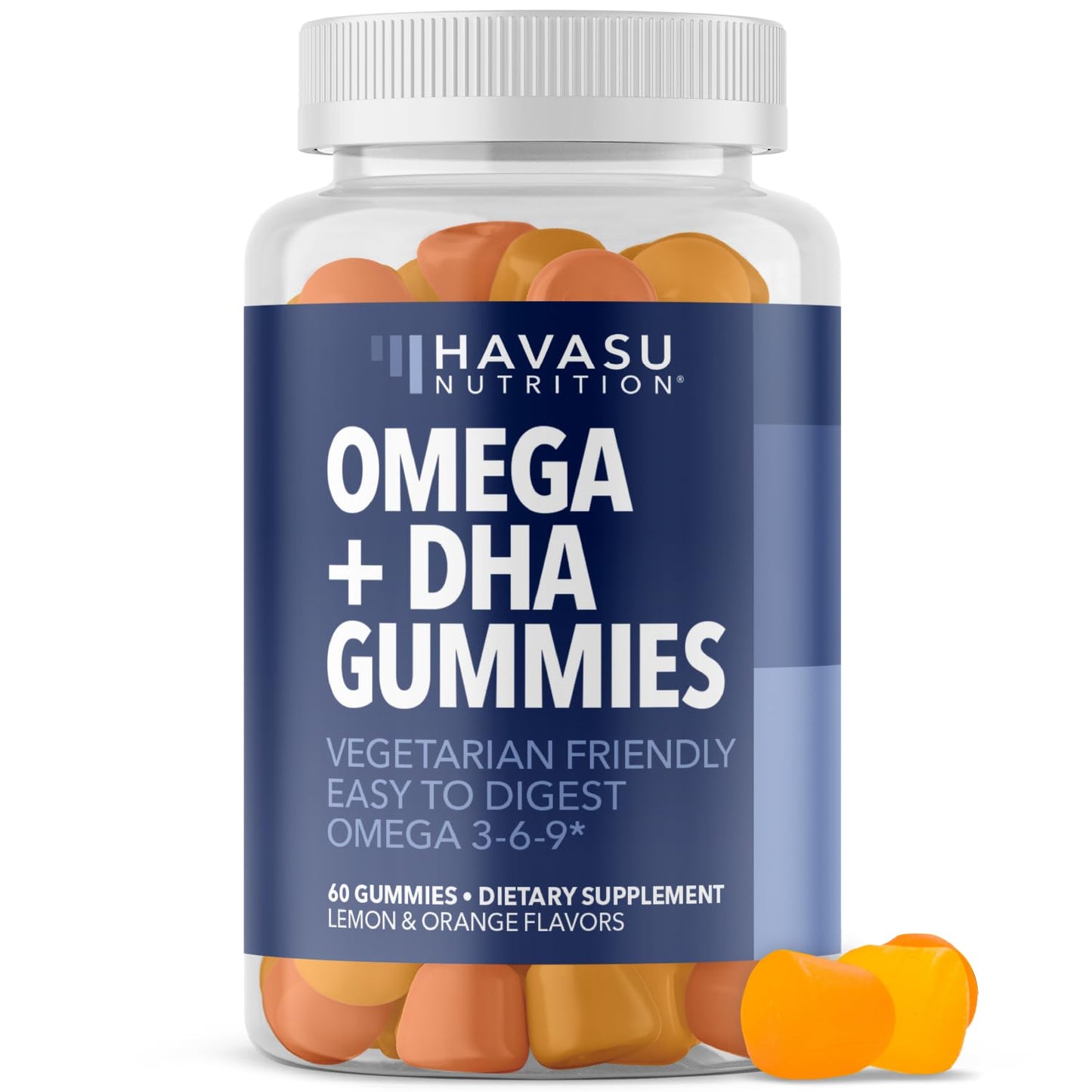 HAVASU NUTRITION Omega-3-6-9 + DHA Gummies for Adults, Plant-Based Fish Oil Alternative with Chia Seed Oil and Algae, Lemon and Orange Flavors, Vegetarian Friendly, 60 Gummies