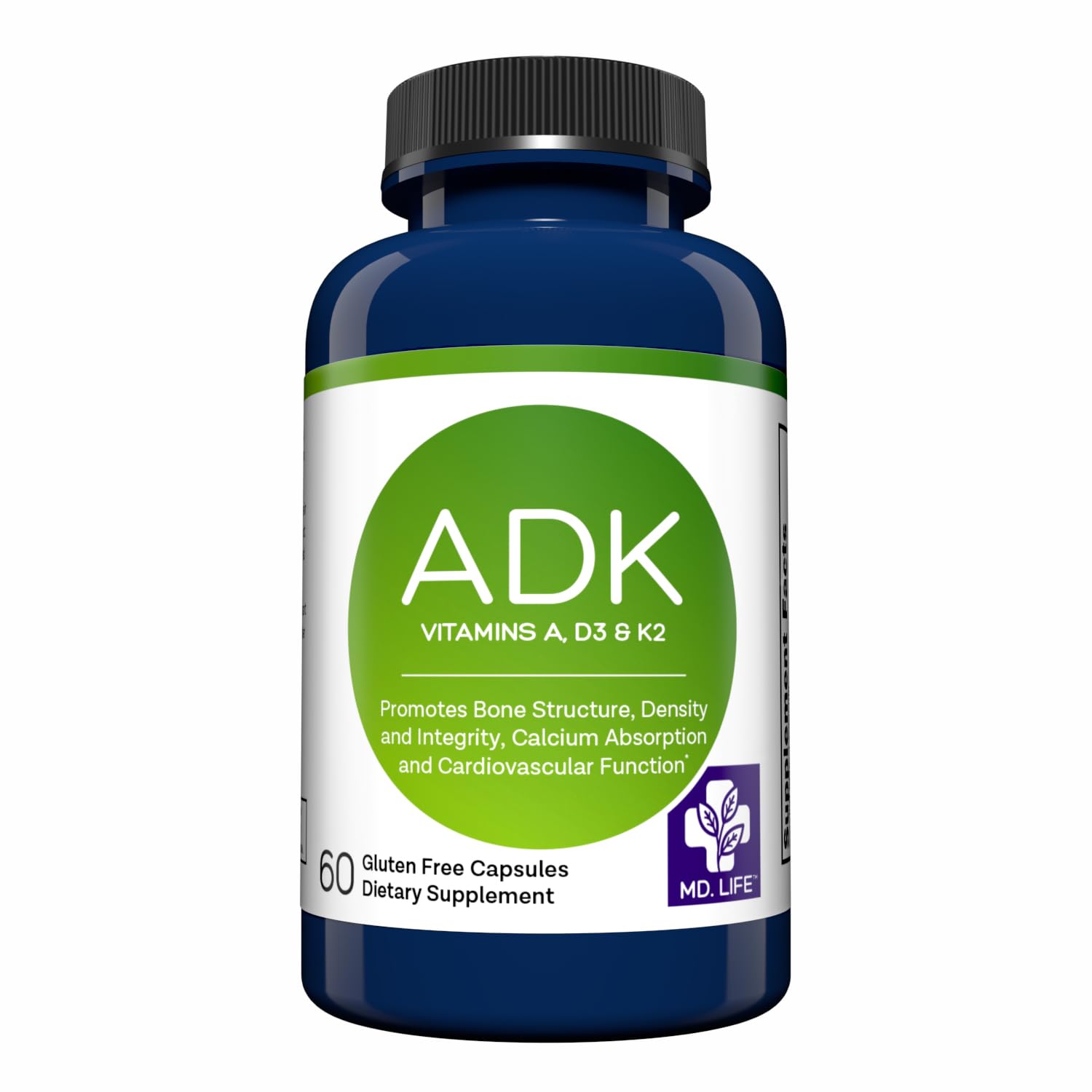 MD.LIFE ADK Vitamin Supplement D3 K2 and A Capsule, 60 Count