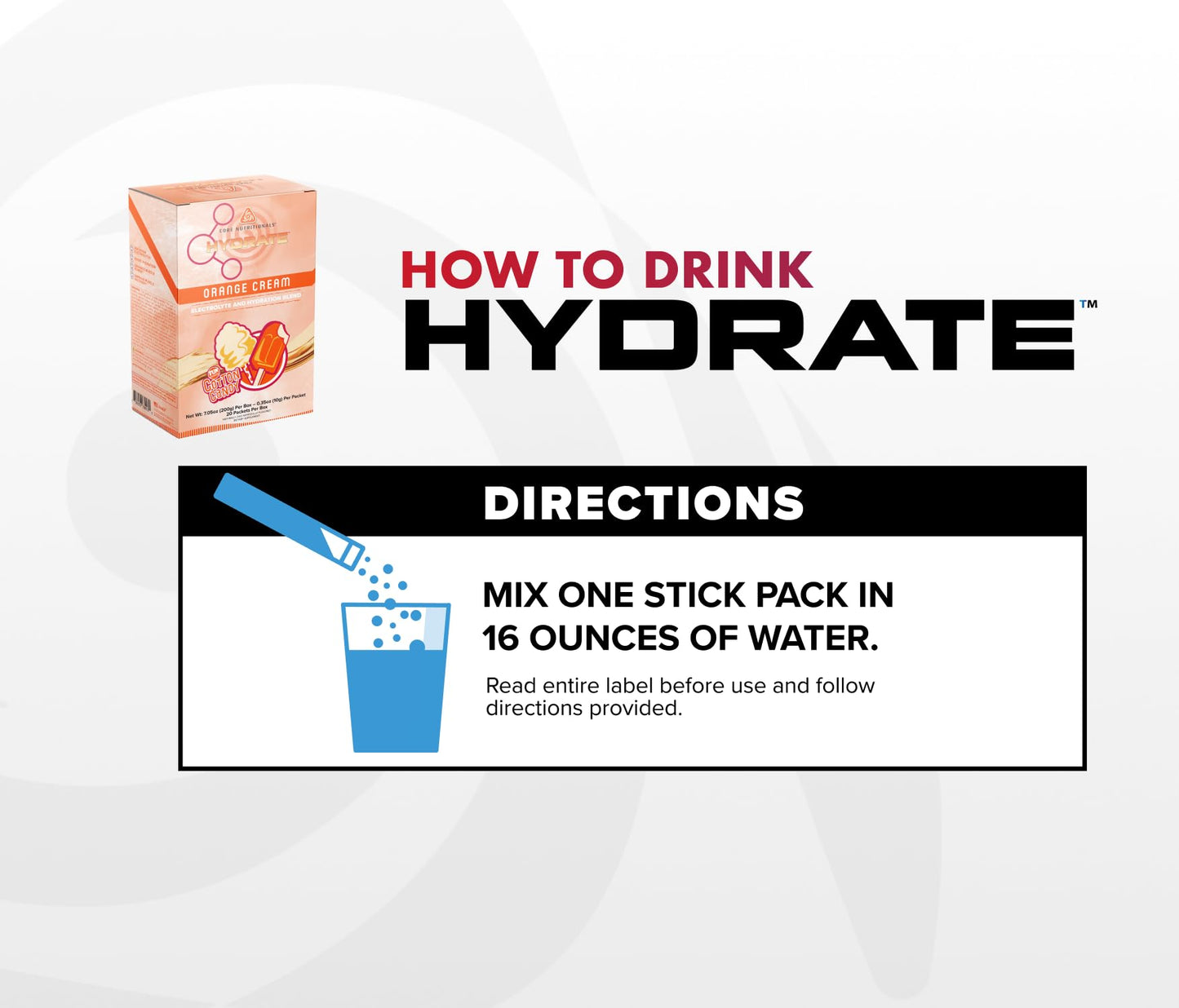 Core Nutritionals Hydrate Electrolyte Mix Powder Fun Sweets Cherry Berry 8 oz