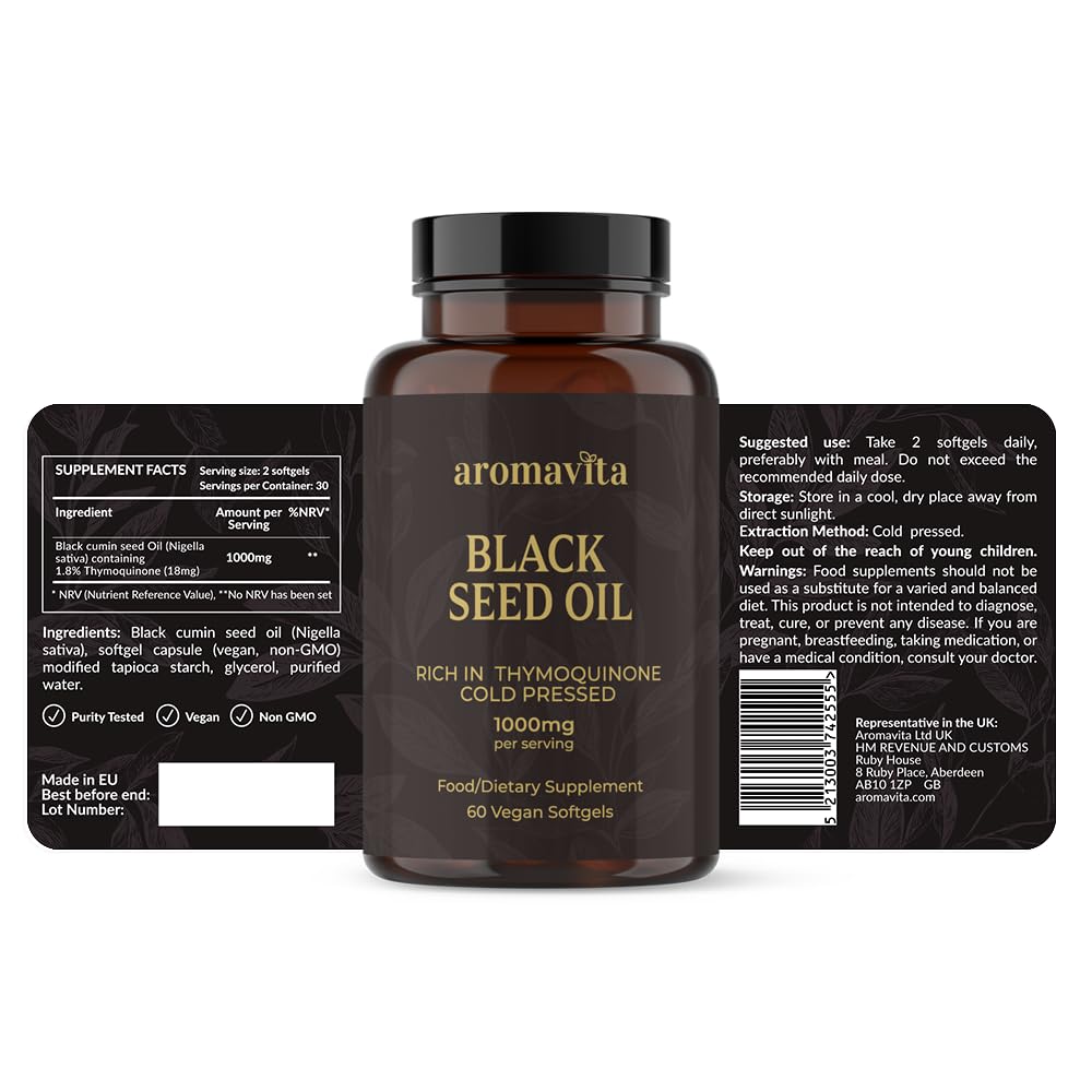 AROMAVITA Black Seed Oil Softgel, 60 Count