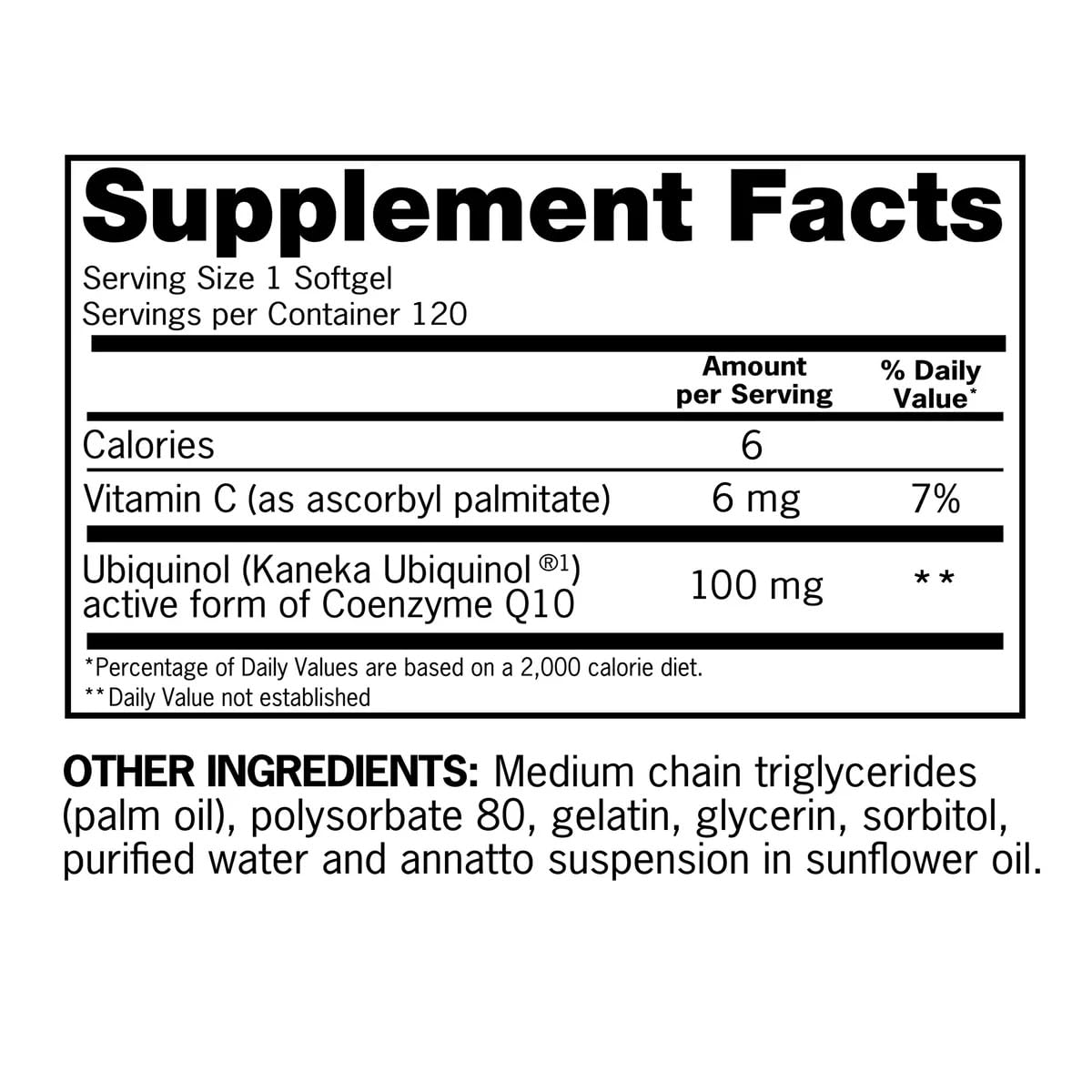 Generic Mega CoQ10 Ubiquinol 100 mg Softgel 120 Count