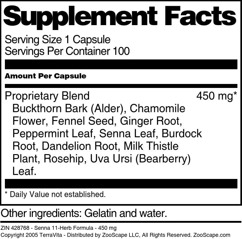 Terravita Senna 11-Herb Formula 450 mg Capsules 200 Capsules