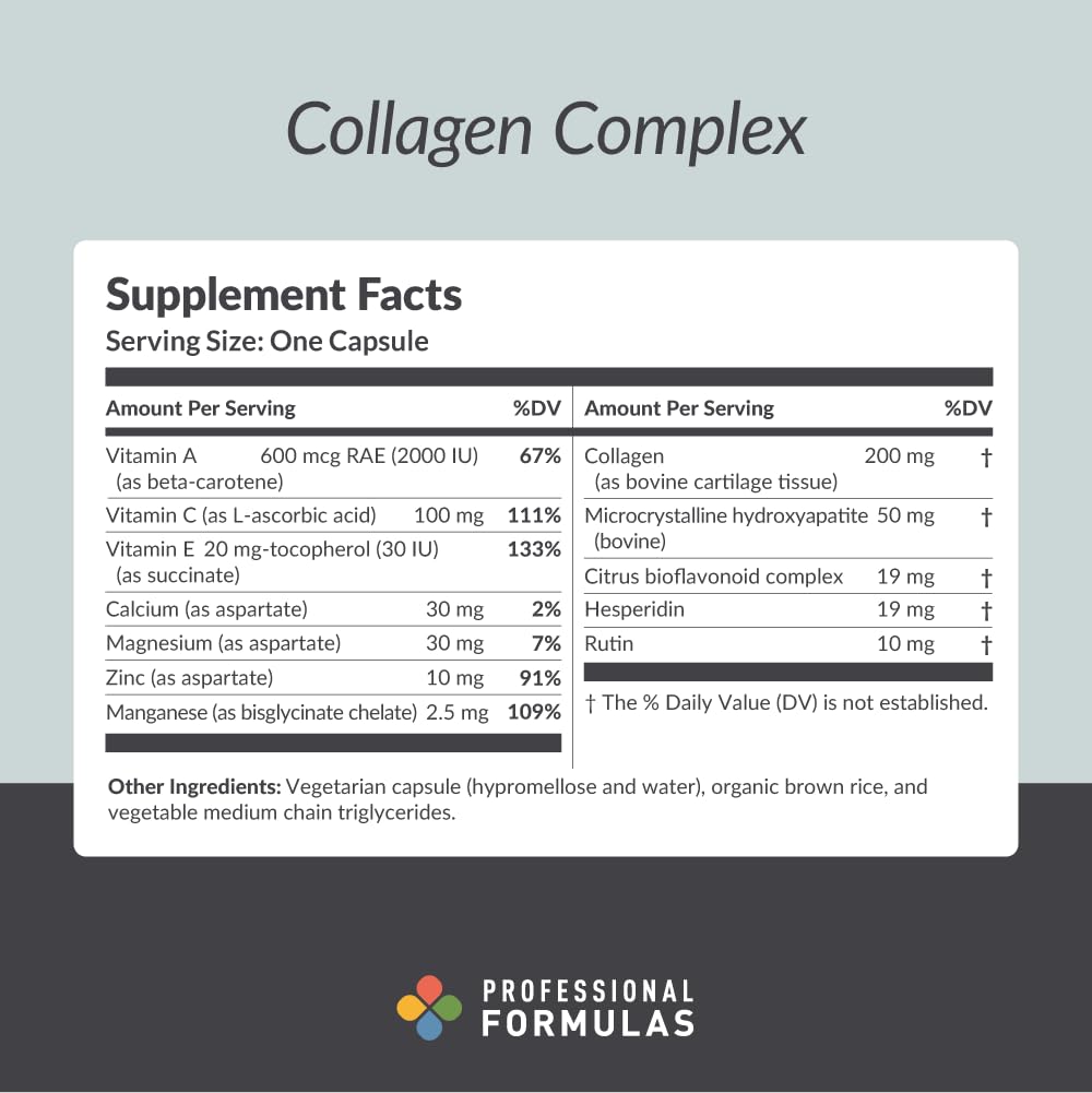 Professional Complementary Health Formulas Collagen Complex with Collagen, Chondroitin & Hydroxyapatite 180 Capsules