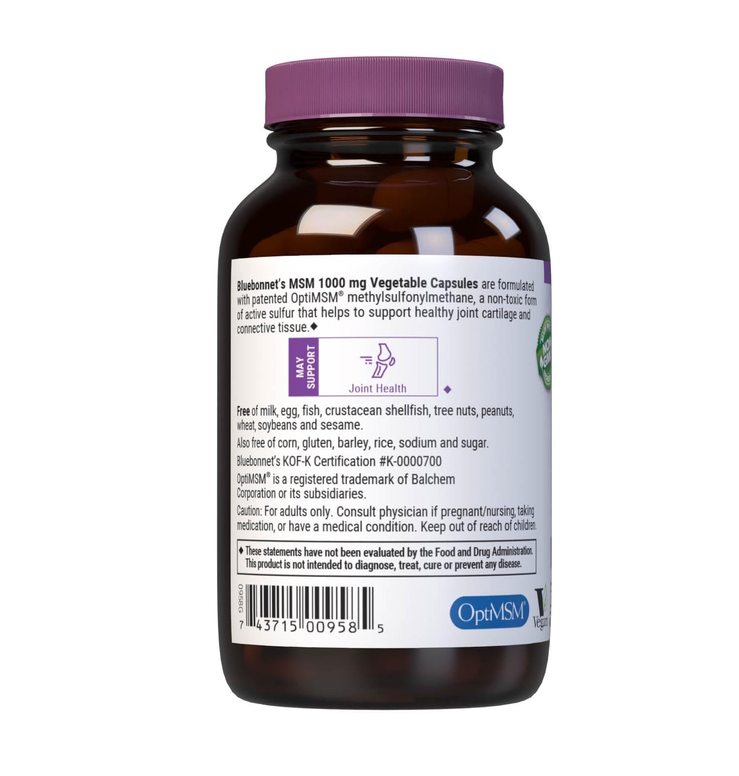 BlueBonnet MSM 1000 mg Capsule, 60 Count