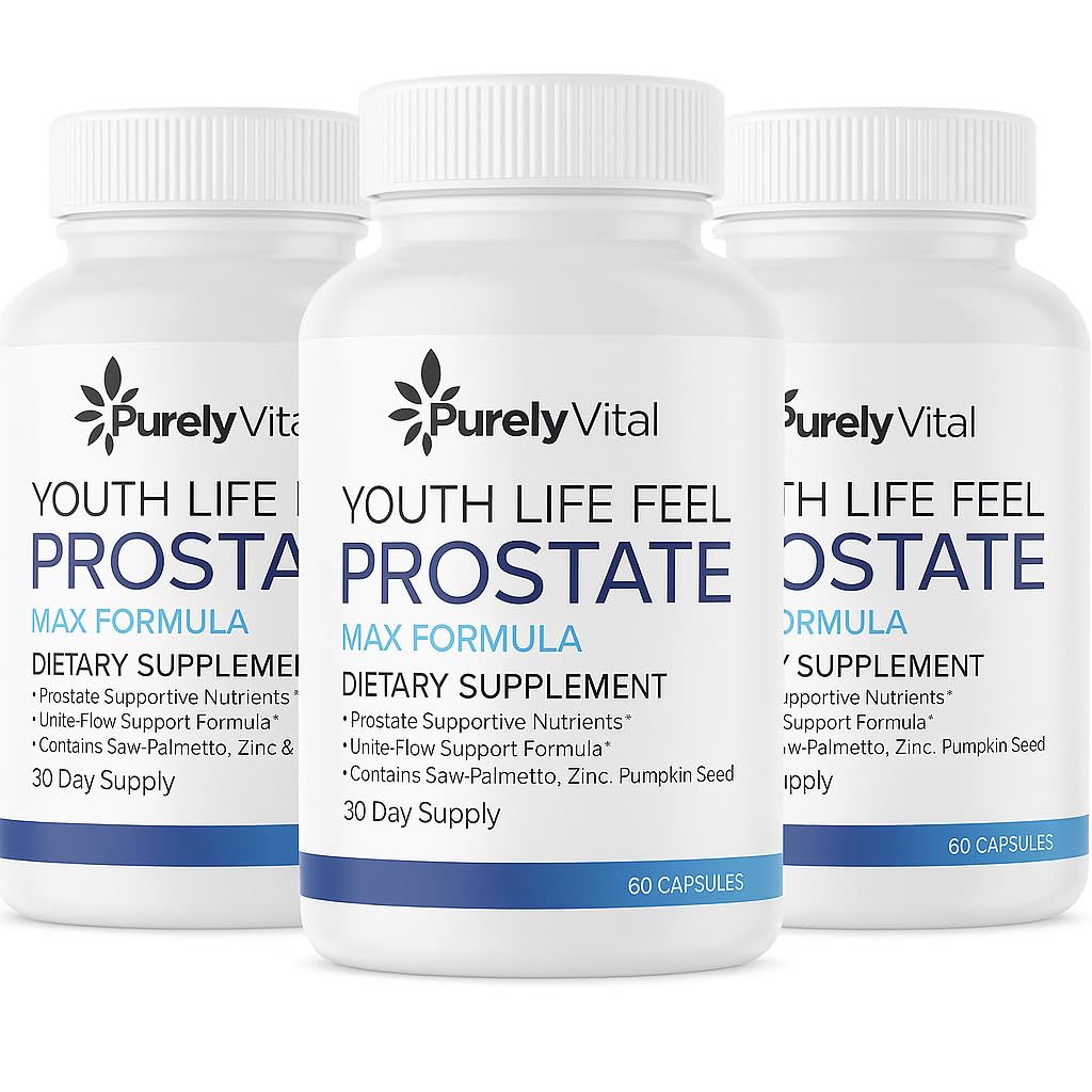 Purely Vital Youth Life Feel Prostate Max Prostate Support Supplement with Saw Palmetto & Zinc Capsules, 180 Count