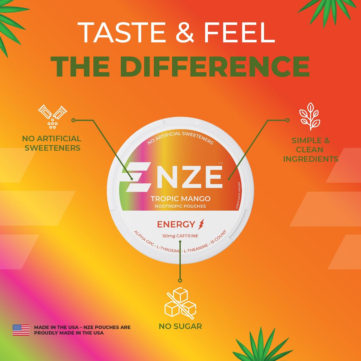 NZE Caffeine Nootropic Caplets with 50mg Caffeine, Alpha GPC, L-Tyrosine & L-Theanine, No Sugar or Artificial Sweeteners, 5 Caplets