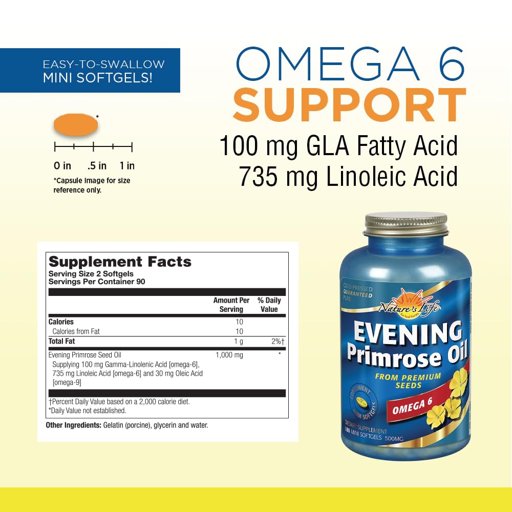 Health From The Sun Evening Primrose Oil 500 mg Minis Softgels, 180 Count