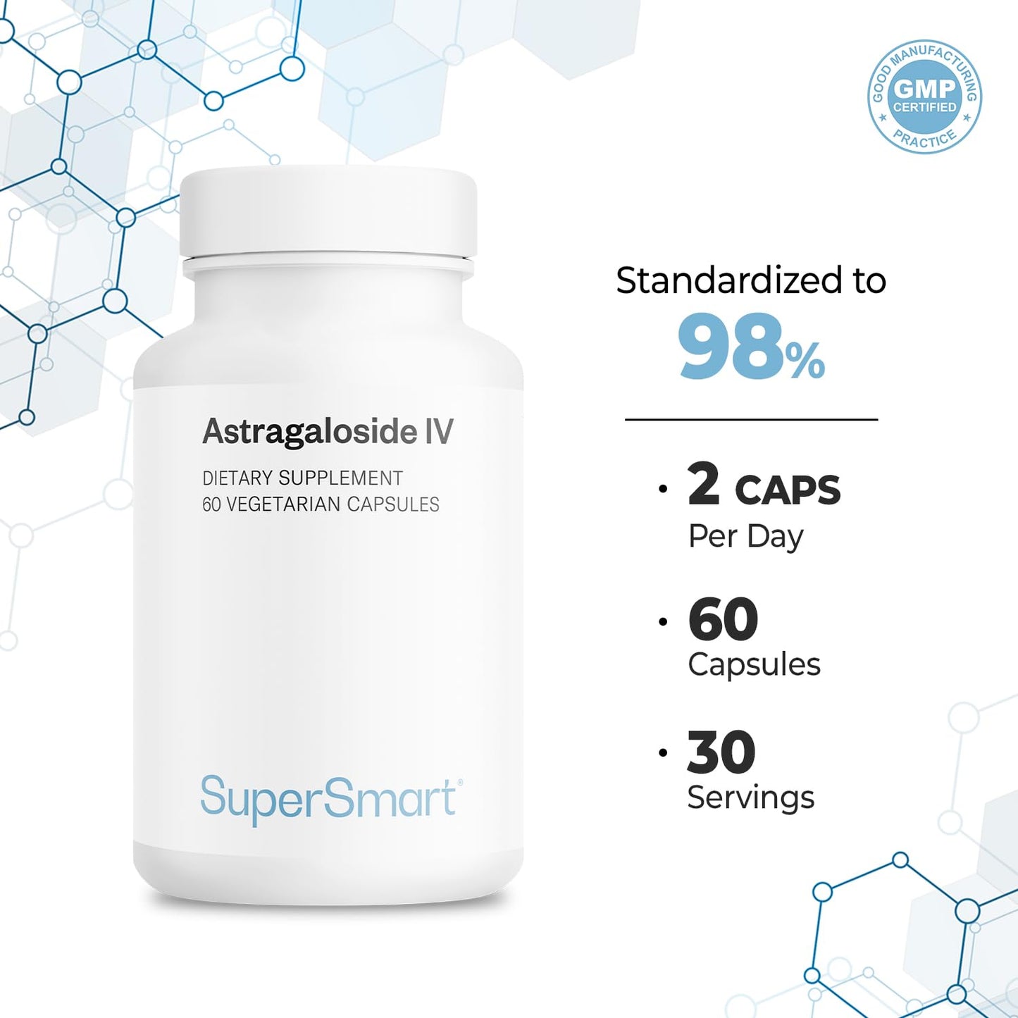 Supersmart Astragaloside IV 98% 100 mg Astragalus Root Extract Antioxidant Supplement Capsule, 60 Vegetarian Capsules