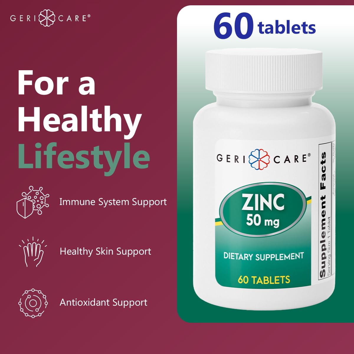 GeriCare Zinc Sulfate 50 mg Essential Mineral Supplement, 60 Tablets
