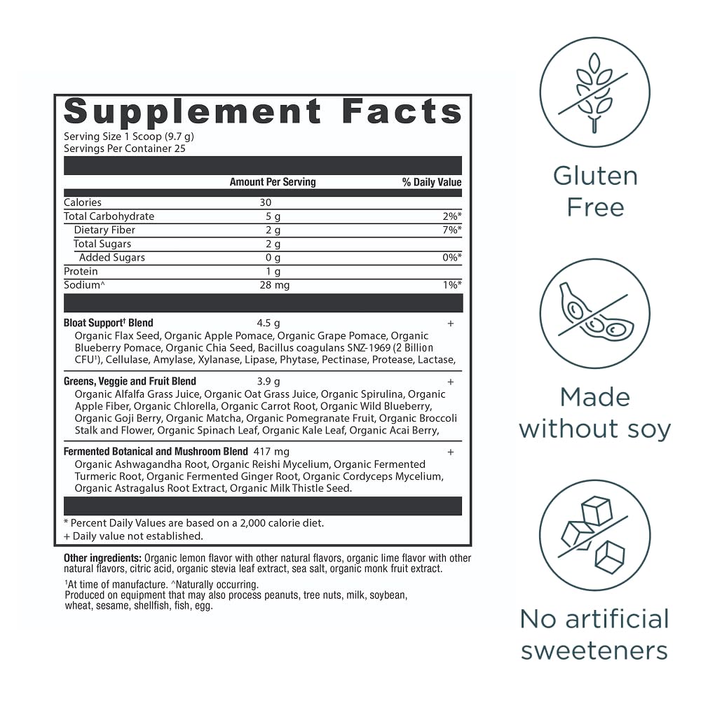 Ancient Nutrition Organic SuperGreens Bloat Relief Powder, 8.5 oz