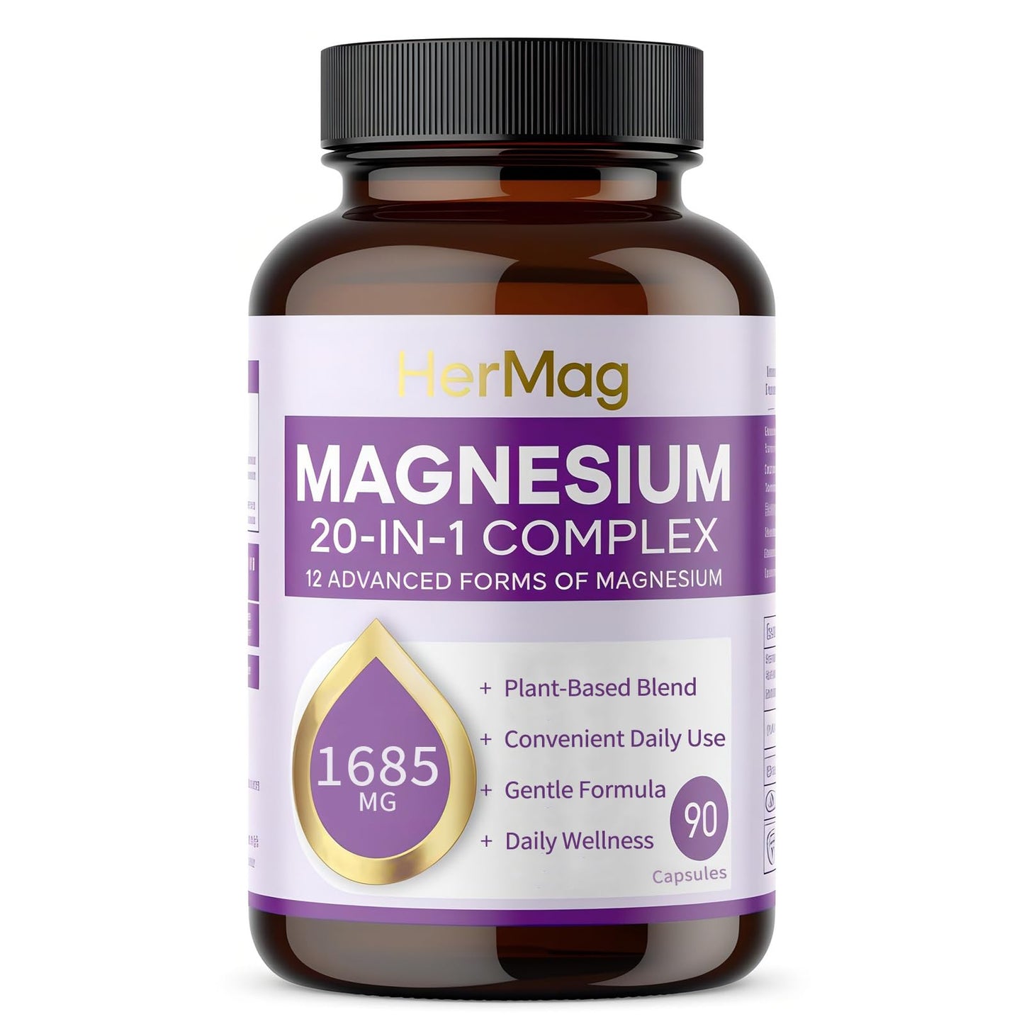 ANEFOSE HerMag 20-in-1 Magnesium Complex, 12 Forms of Magnesium with Vitamin B6, Zinc & Nutrient Blend, Daily Wellness Supplement, 90 Capsules
