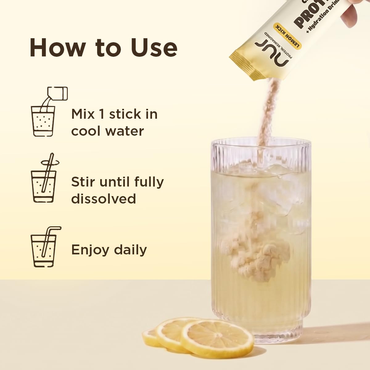 NUR Clear Whey Protein with Electrolytes, Lemon Flavor, 12 Sticks