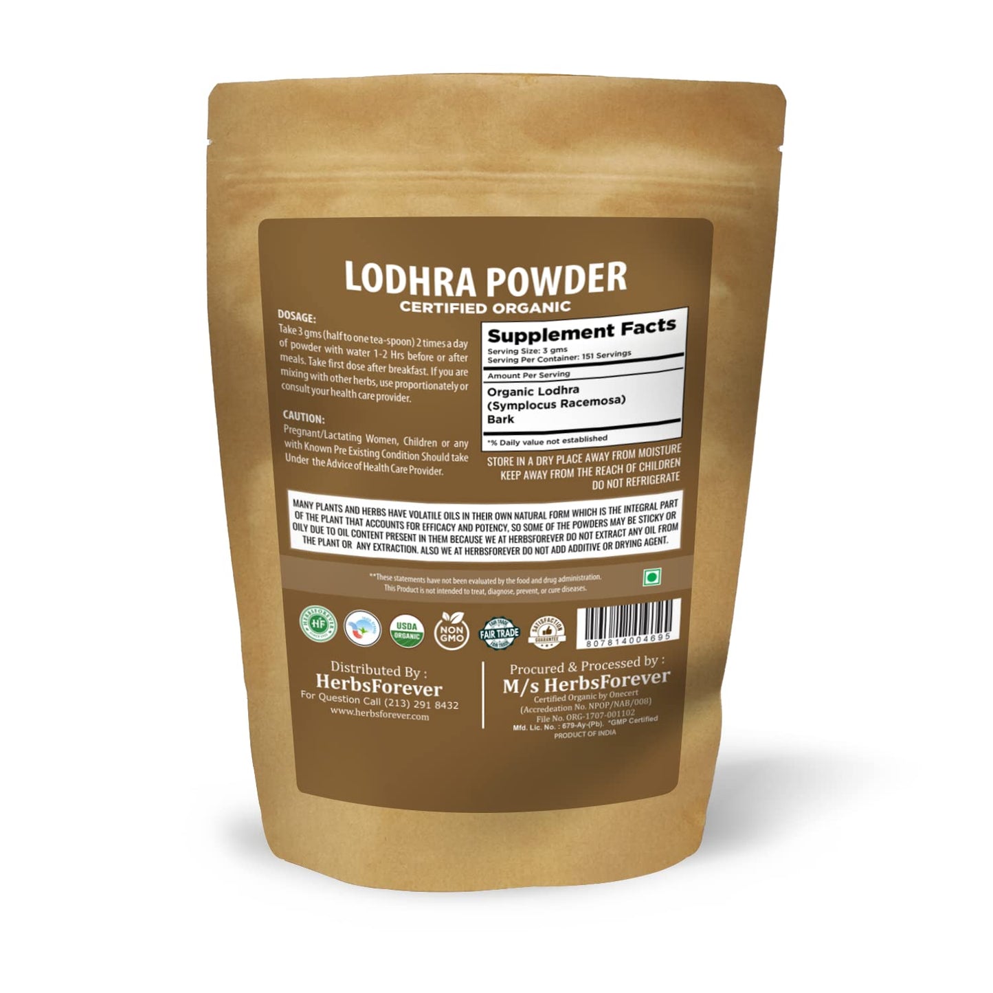 Herbsforever Lodhra Bark (Symplocos Racemosa) Powder, 16 oz