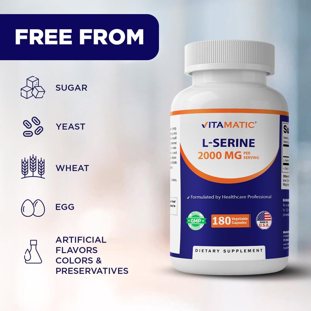 Vitamatic L-Serine 2000 mg Capsule, 180 Count