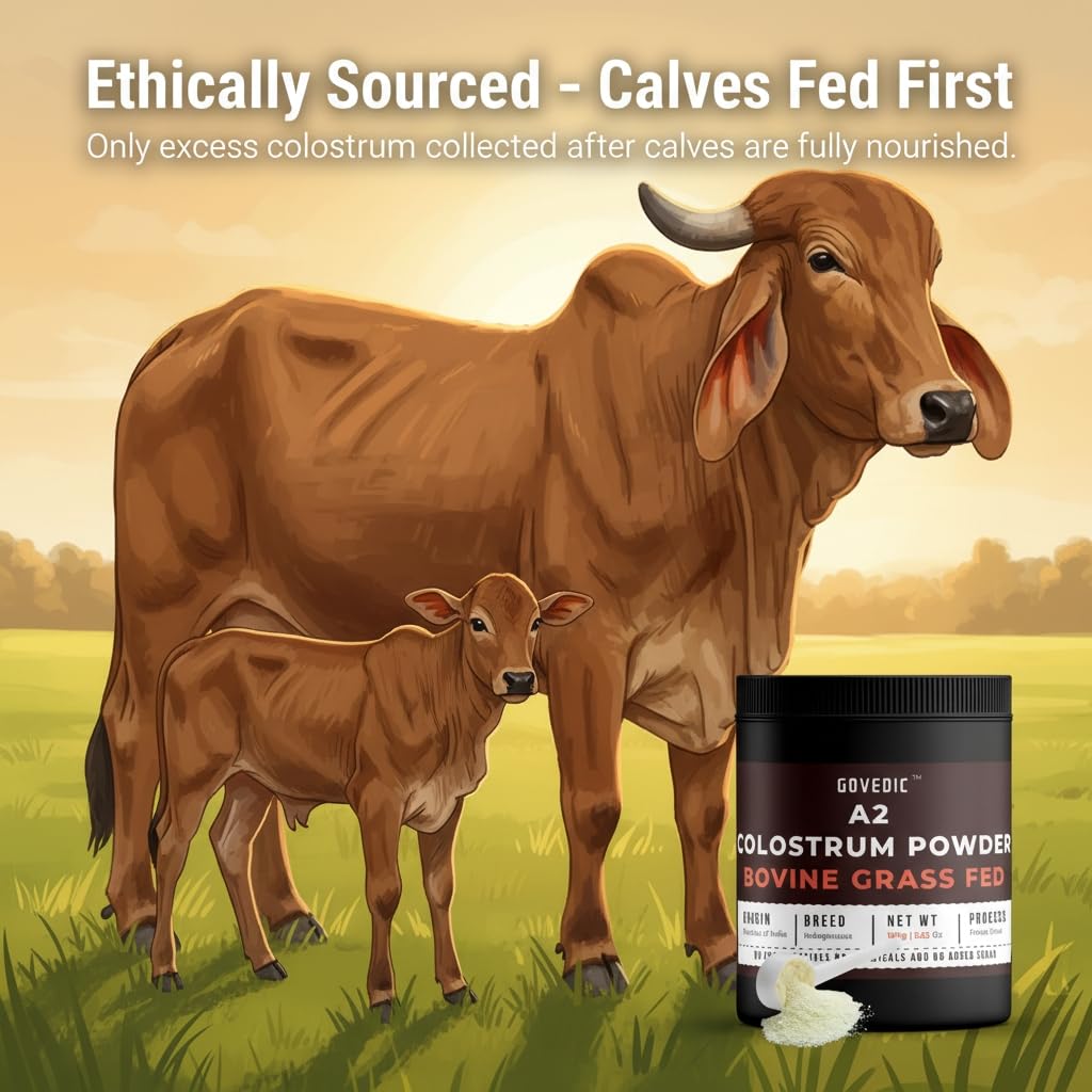 Govedic Bovine Colostrum Powder for Adults, 3.53 oz, 50 Servings | Grass-Fed A2 Cows, 40%+ IgG | Gut Health, Immune Support & Muscle Recovery | Unflavored Colostrum Supplement