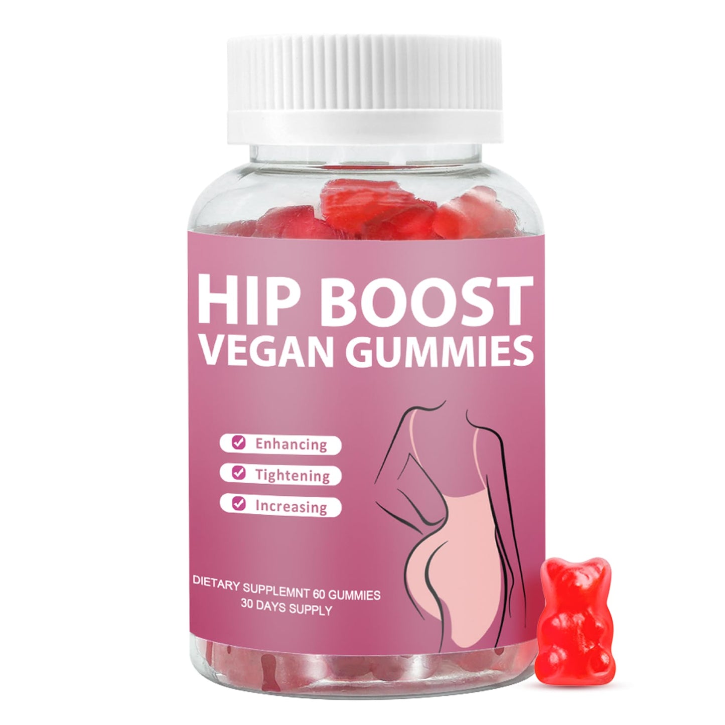 Feelherbs Natural BBL Gummies for Women Natural Curve Bear Shape Booty Gummies with Herbal Extracts & Multivitamins Berry Flavor, 60 Count