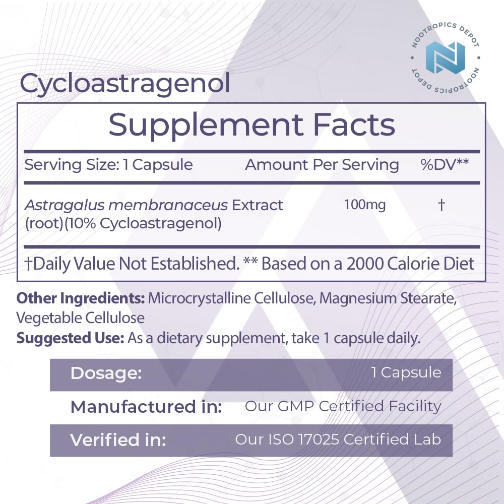 Nootropics Depot Cycloastragenol 10% Capsules 100mg, 30 Count