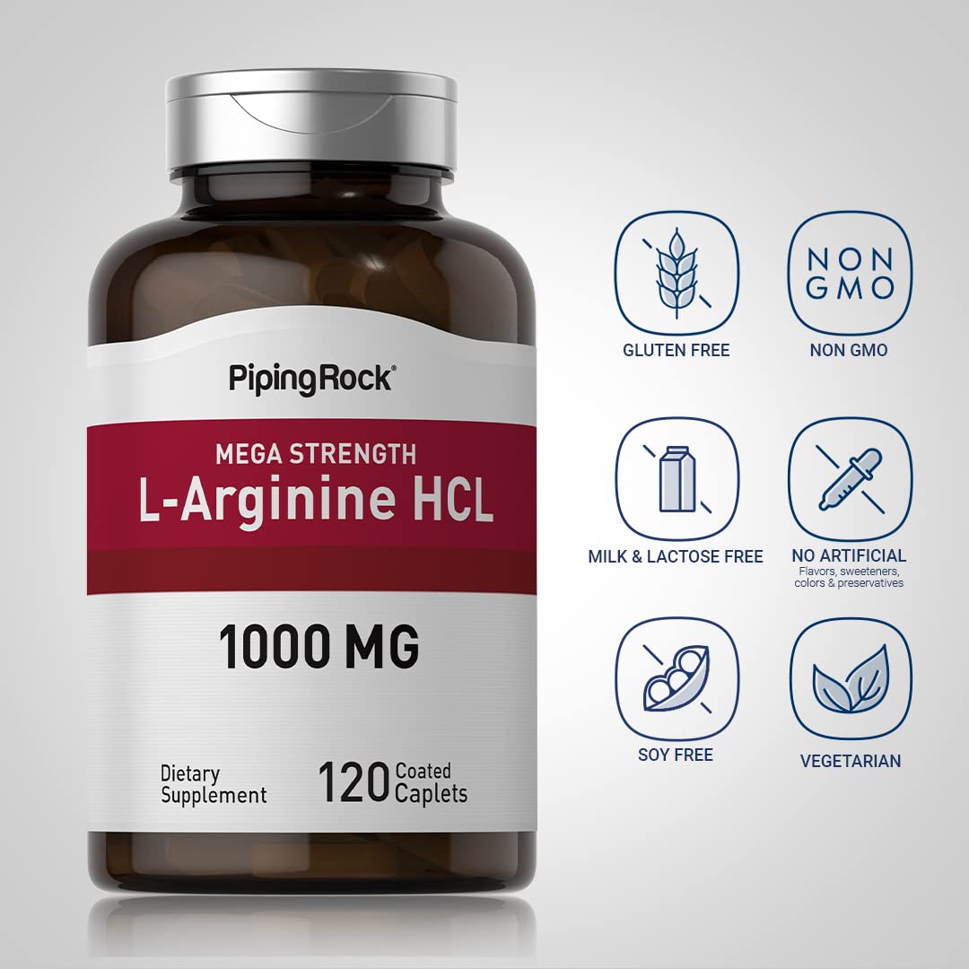 Piping Rock L-Arginine HCl 1000mg Caplets, 120 Count