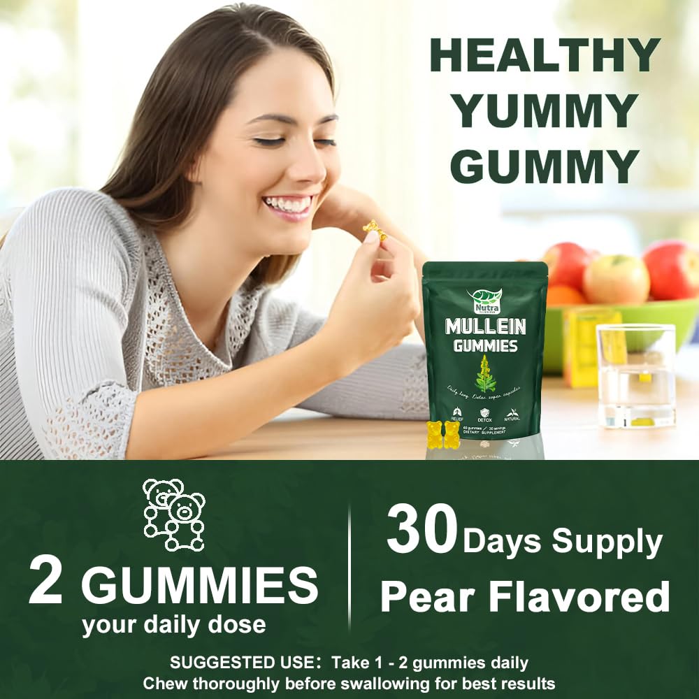 NutraNourish Mullein Gummies 2000mg Mullein Leaf Extract per Serving, 60 Gummies