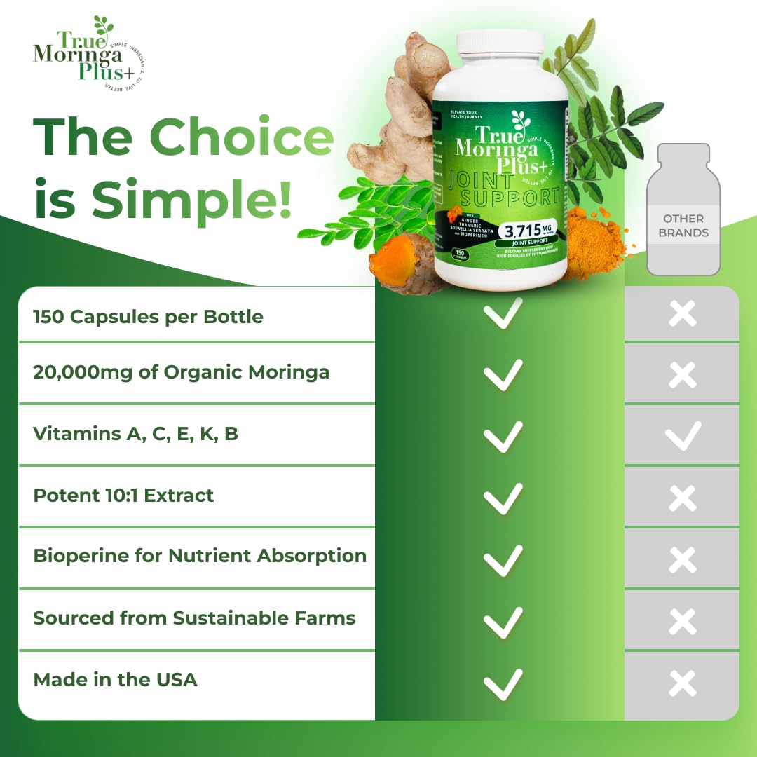 True Moringa Plus+ Joint Support Supplement 10:1 Extract Capsule, 150 Count
