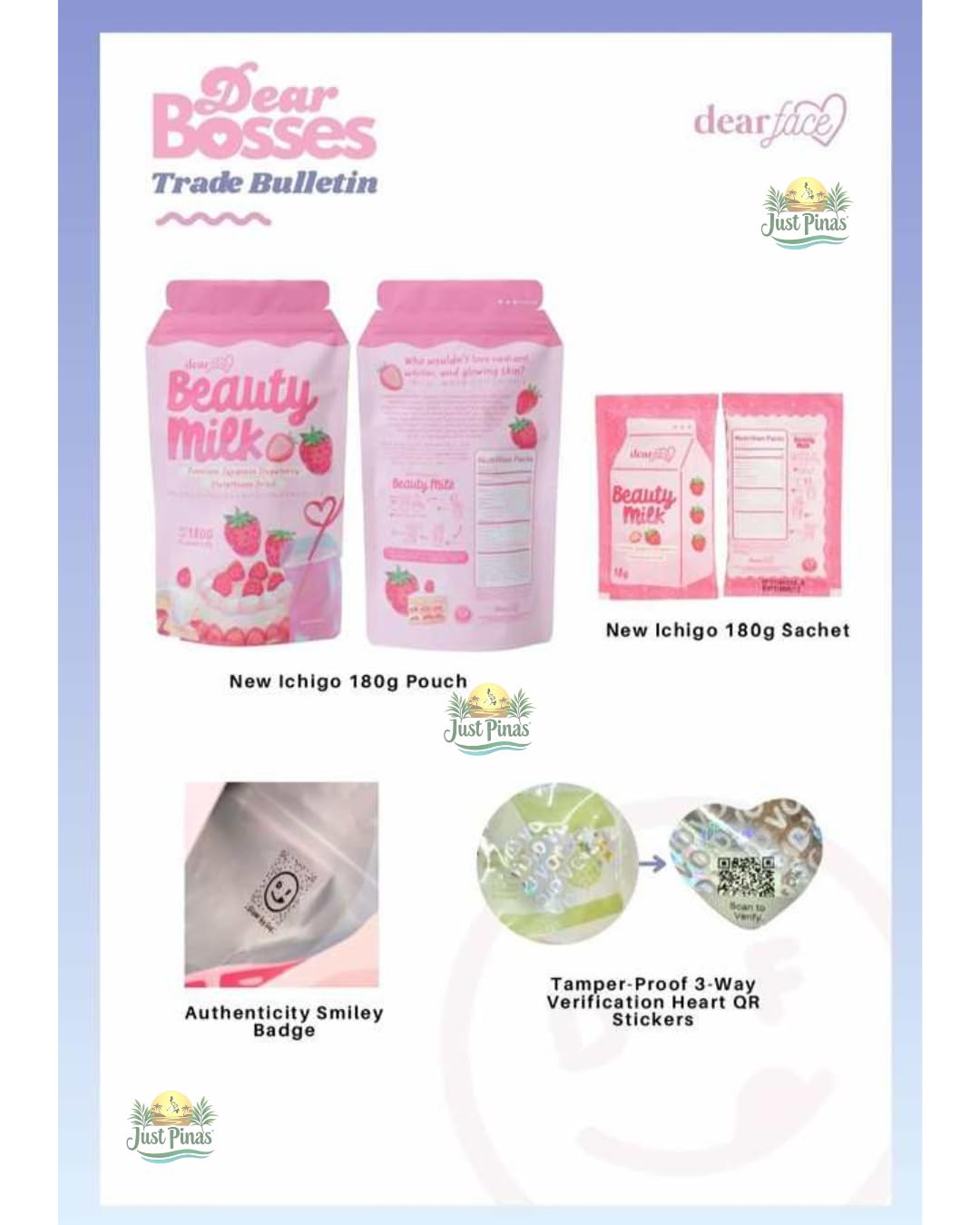 Generic Dear Face Beauty Milk Japanese Collagen Strawberry Drink Powder 6.43 Ounce