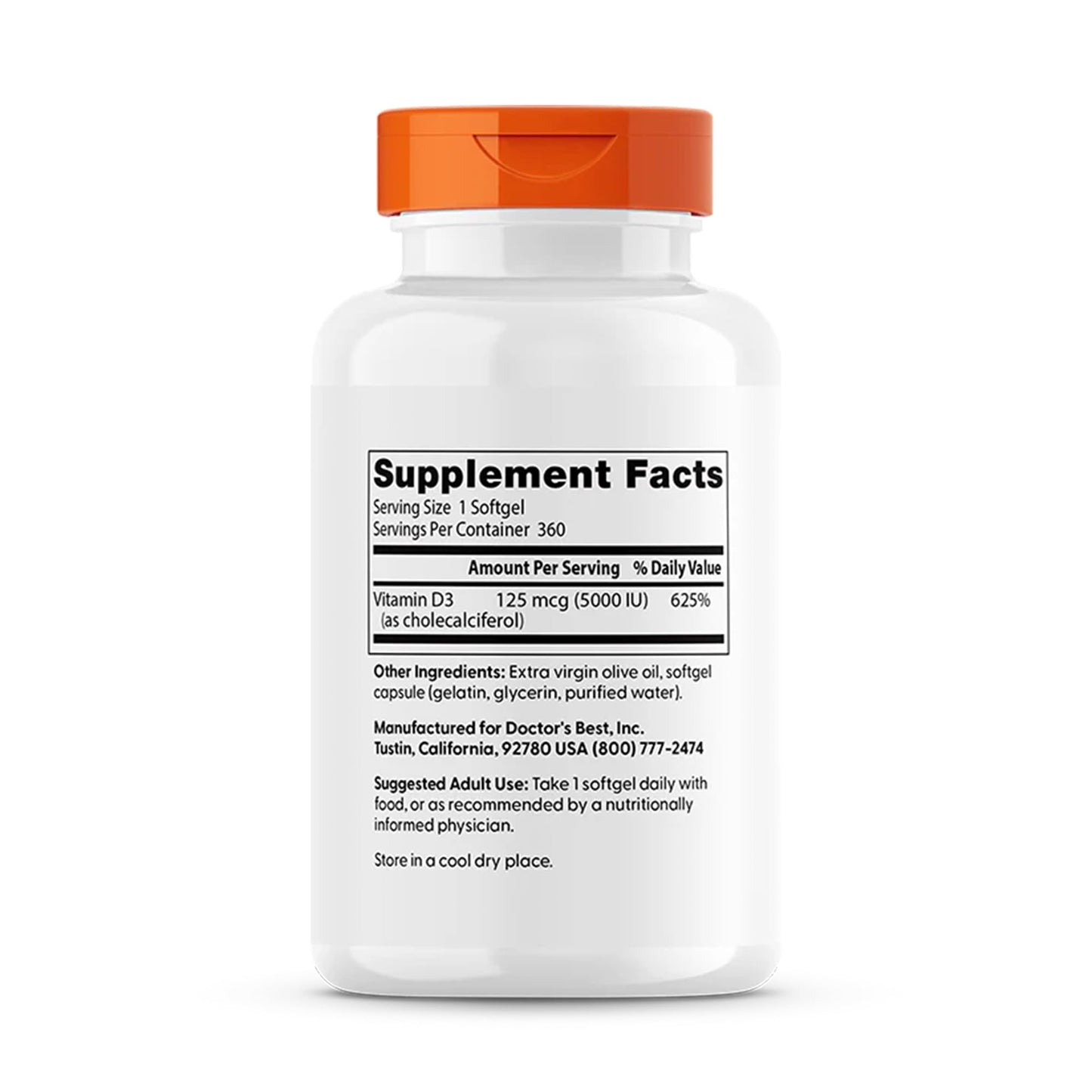 Doctor's Best Vitamin D3 125 mcg (5000 IU) Softgels 720